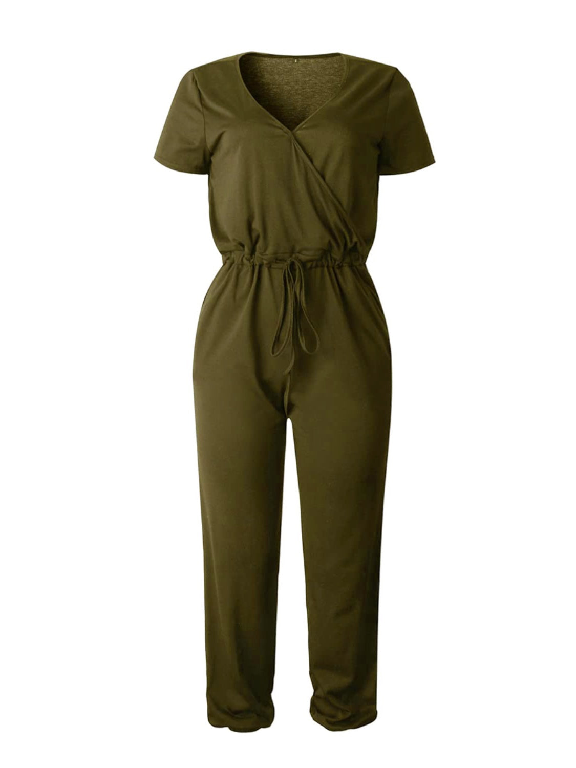 Drawstring Surplice Short Sleeve Jumpsuit-TOPS / DRESSES-[Adult]-[Female]-2022 Online Blue Zone Planet