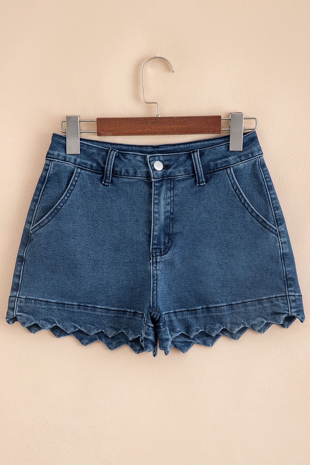 Sail Blue Scalloped Hemline Acid Wash High Waist Denim Shorts-Bottoms/Denim Shorts-[Adult]-[Female]-2022 Online Blue Zone Planet