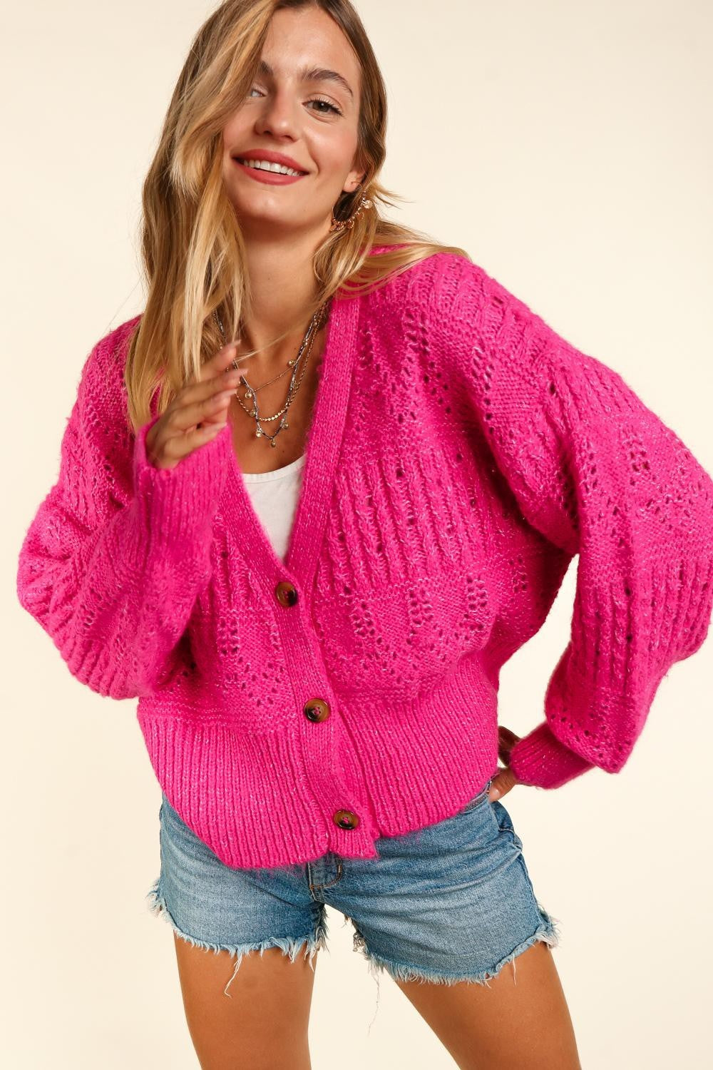 Haptics Full Size Button Down Crop Long Sleeve Cardigan-TOPS / DRESSES-[Adult]-[Female]-Fuchsia-S-2022 Online Blue Zone Planet