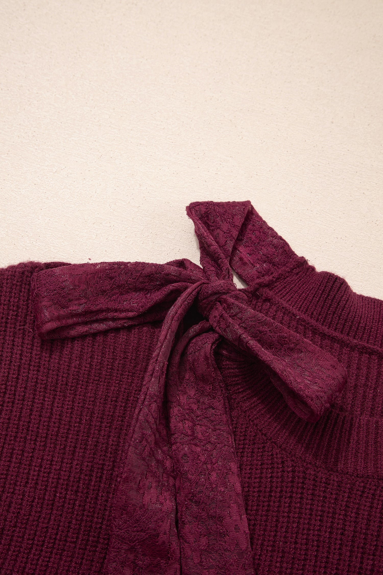 Burgundy Lace Bowknot Asymmetric Neck Sweater-TOPS / DRESSES-[Adult]-[Female]-2022 Online Blue Zone Planet