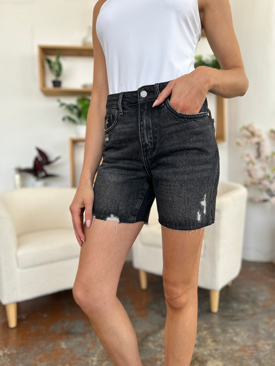 Judy Blue Full Size High Waist Rigid Magic Denim Shorts-BOTTOMS SIZES SMALL MEDIUM LARGE-[Adult]-[Female]-2022 Online Blue Zone Planet