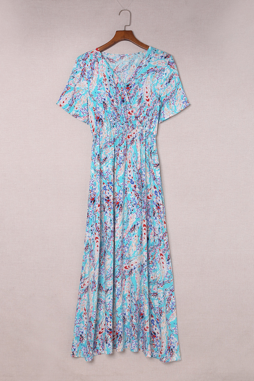 Green Wrap V Neck Floral Maxi Dress-Dresses/Floral Dresses-[Adult]-[Female]-2022 Online Blue Zone Planet