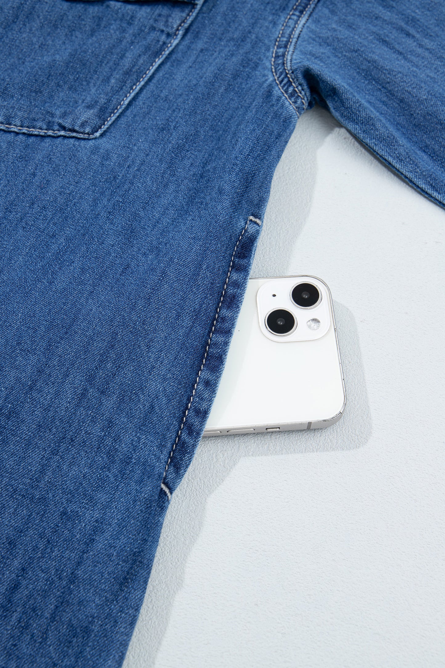 Sail Blue Western Patch Pockets Tunic Length Long Sleeve Denim Shirt-Tops/Blouses & Shirts-[Adult]-[Female]-2022 Online Blue Zone Planet