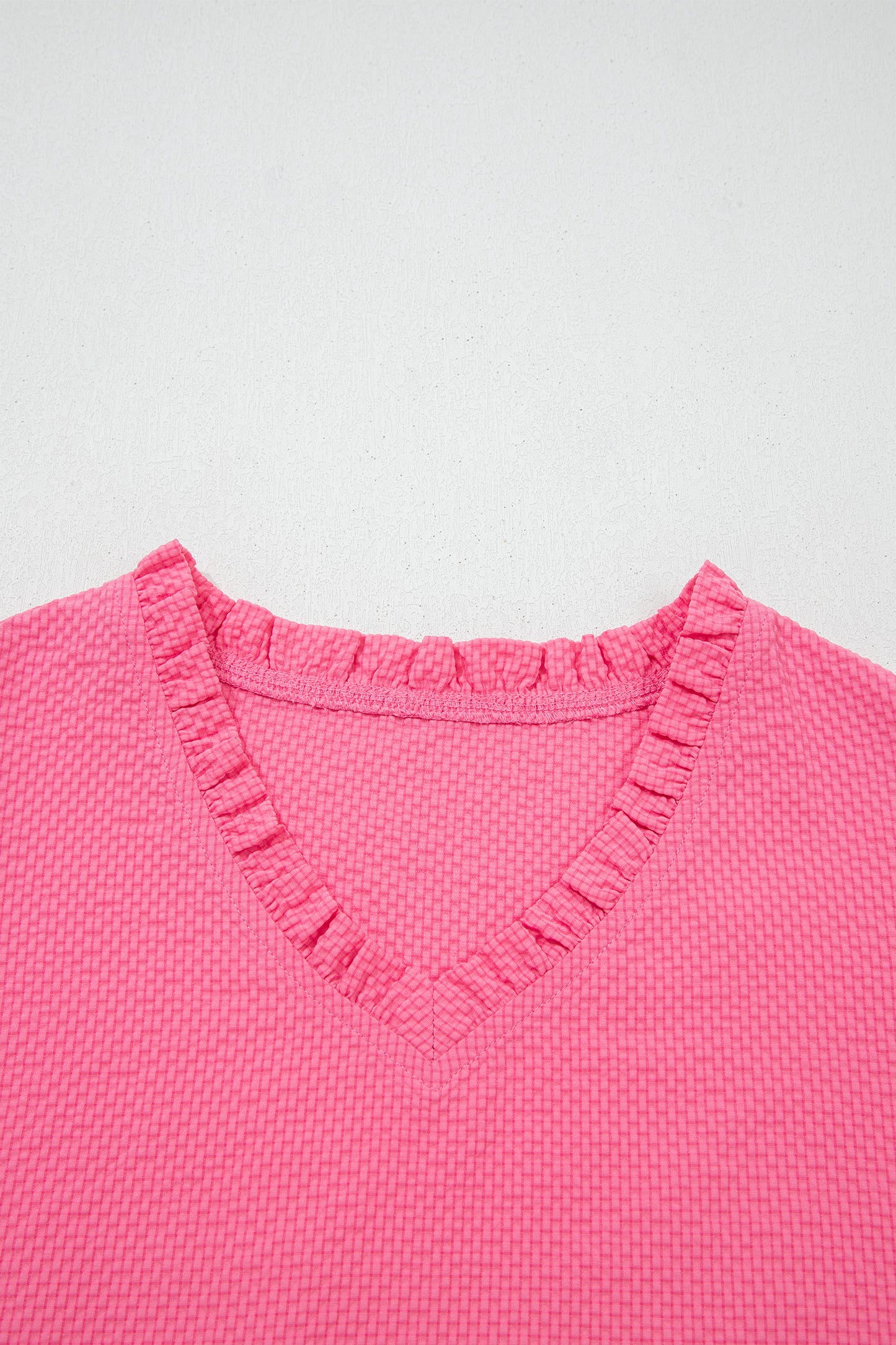Sachet Pink Frilled V Neck Flower Embroidered Puff Sleeve Textured Blouse-Tops/Blouses & Shirts-[Adult]-[Female]-2022 Online Blue Zone Planet