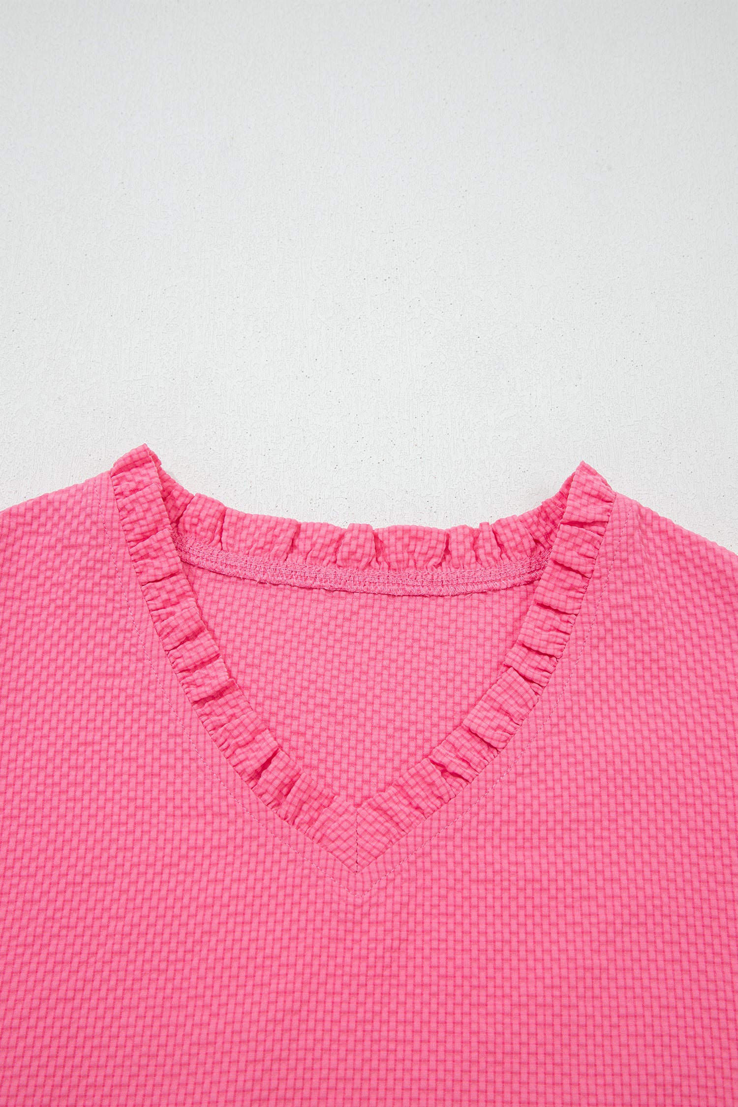 Sachet Pink Frilled V Neck Flower Embroidered Puff Sleeve Textured Blouse-Tops/Blouses & Shirts-[Adult]-[Female]-2022 Online Blue Zone Planet