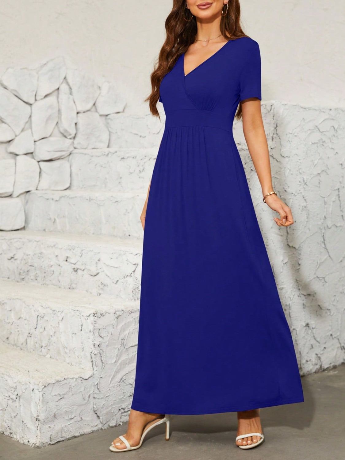 Surplice Short Sleeve Maxi Dress-TOPS / DRESSES-[Adult]-[Female]-2022 Online Blue Zone Planet