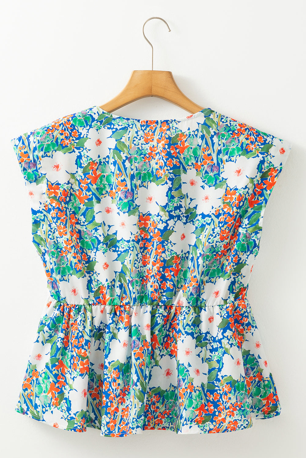 Dark Blue Floral Bow Front Sleeveless Peplum Shirt-Sleeveless Shirts-[Adult]-[Female]-2022 Online Blue Zone Planet