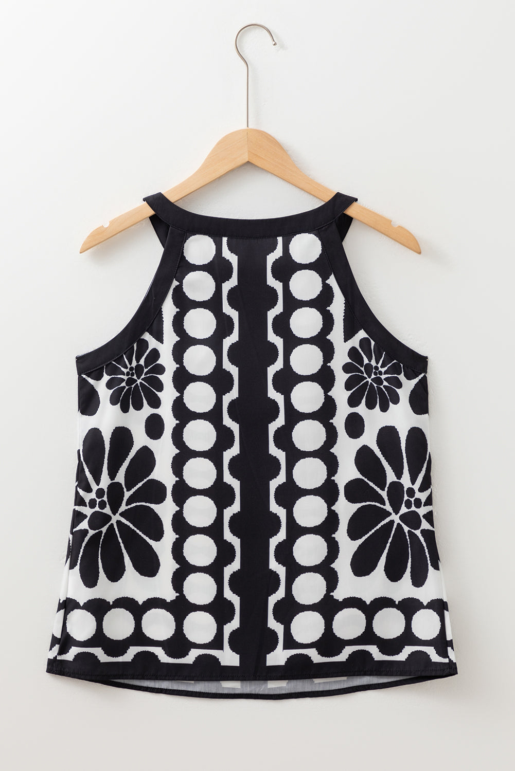 Black Abstract Dot Flower Print Tank Top-Tops/Tank Tops-[Adult]-[Female]-2022 Online Blue Zone Planet