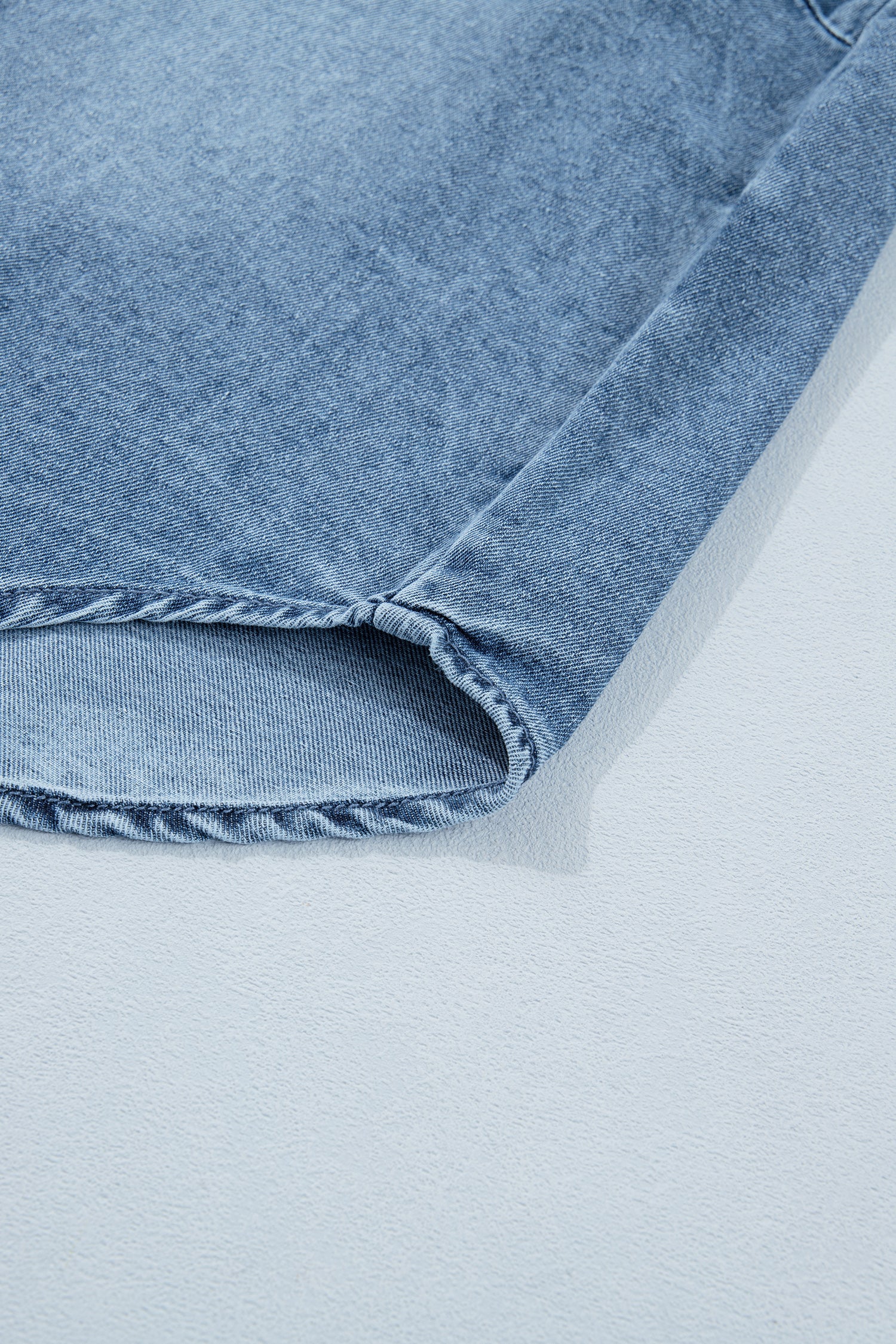 Beau Blue Frilled Short Sleeve Snap Button Denim Shirt-Tops/Blouses & Shirts-[Adult]-[Female]-2022 Online Blue Zone Planet