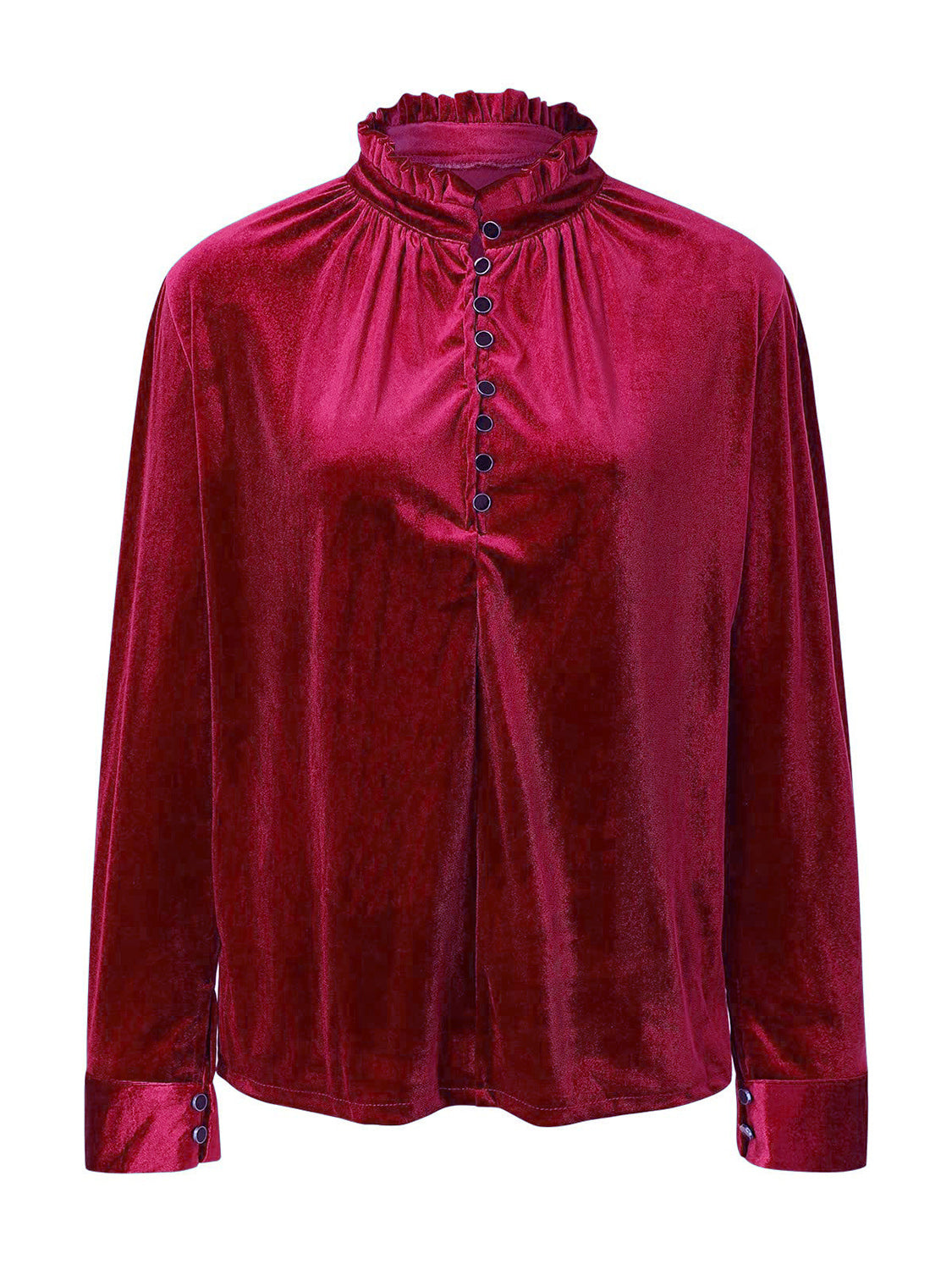 Half Button Long Sleeve Blouse-TOPS / DRESSES-[Adult]-[Female]-2022 Online Blue Zone Planet