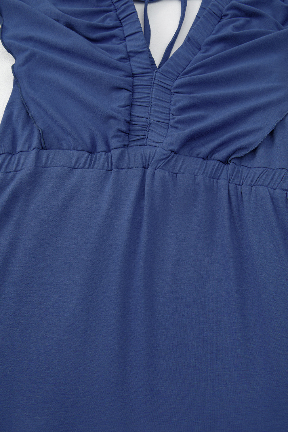 Navy Blue Textured V Neck Flutter Sleeve Ruffled Maxi Dress-TOPS / DRESSES-[Adult]-[Female]-2022 Online Blue Zone Planet