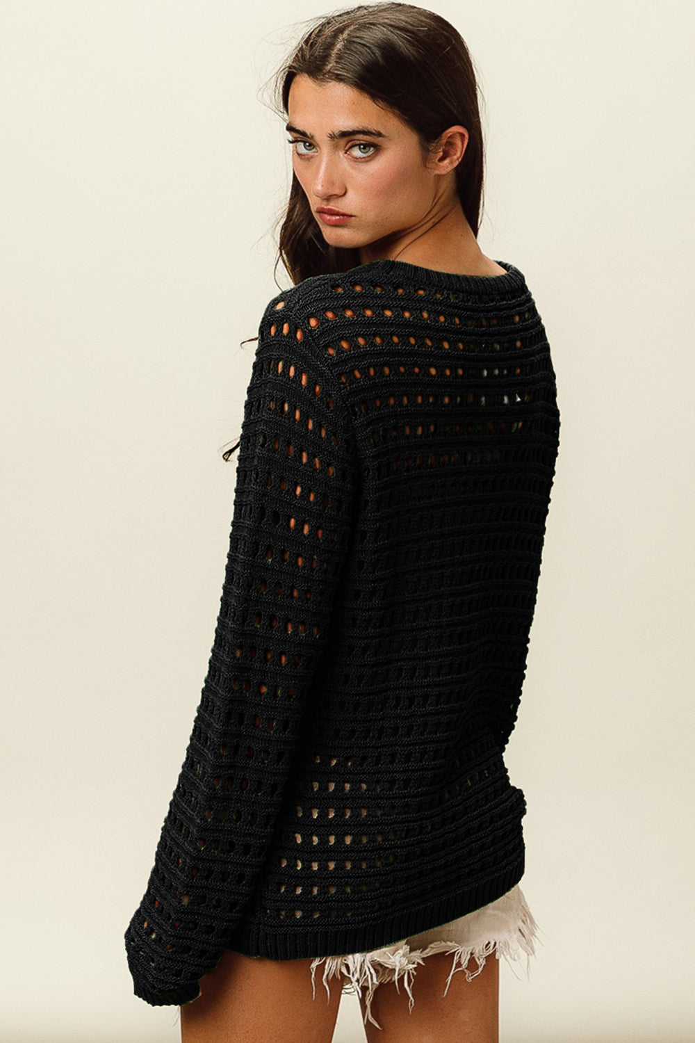 BiBi Round Neck Openwork Knit Cover Up-TOPS / DRESSES-[Adult]-[Female]-2022 Online Blue Zone Planet