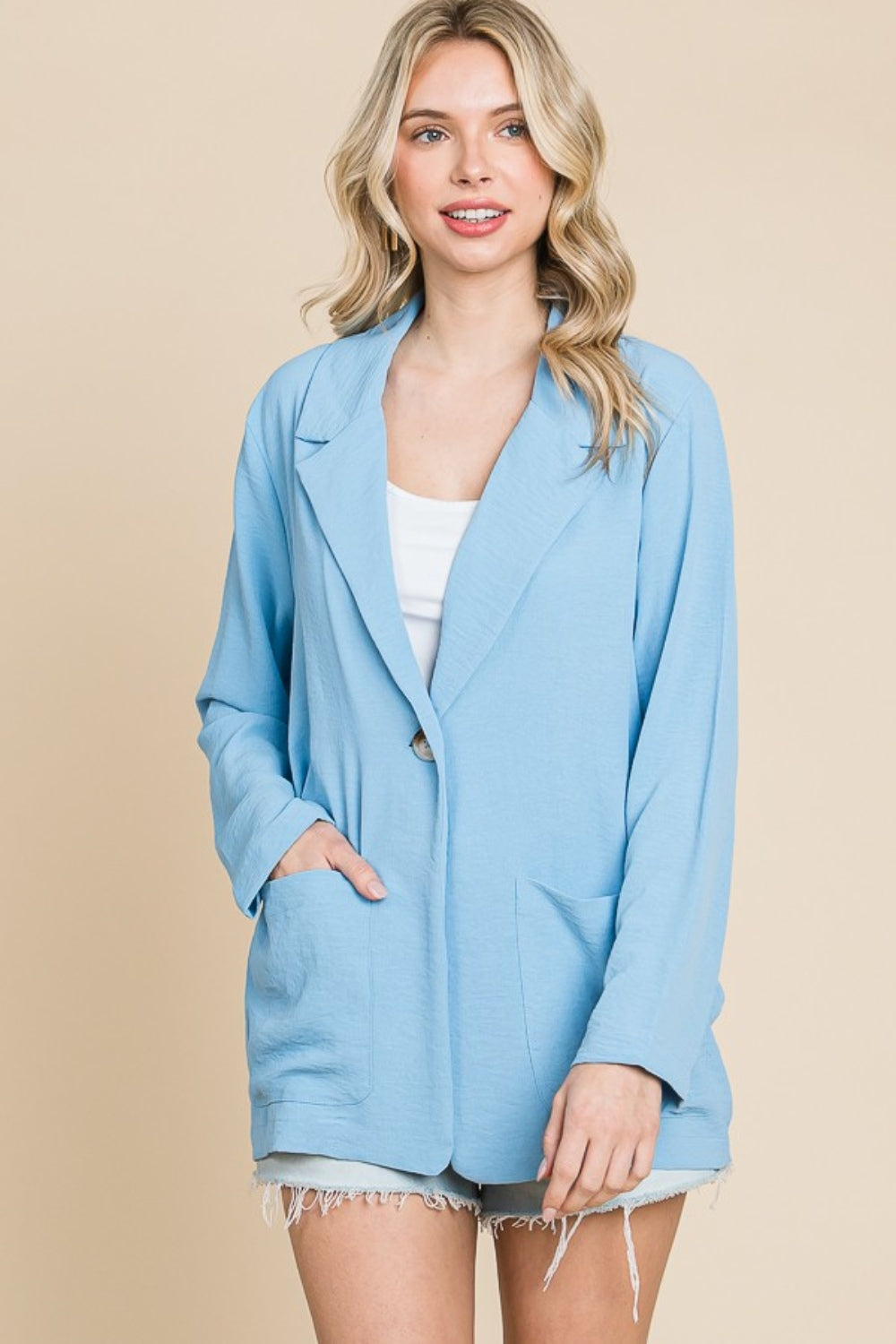 Blue Zone Planet | Culture Code One Button Long Sleeve Blazer with Pockets-TOPS / DRESSES-[Adult]-[Female]-2022 Online Blue Zone Planet