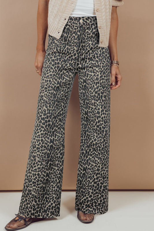 Black Leopard Print Wide Leg High Waist Jeans-Bottoms/Jeans-[Adult]-[Female]-2022 Online Blue Zone Planet