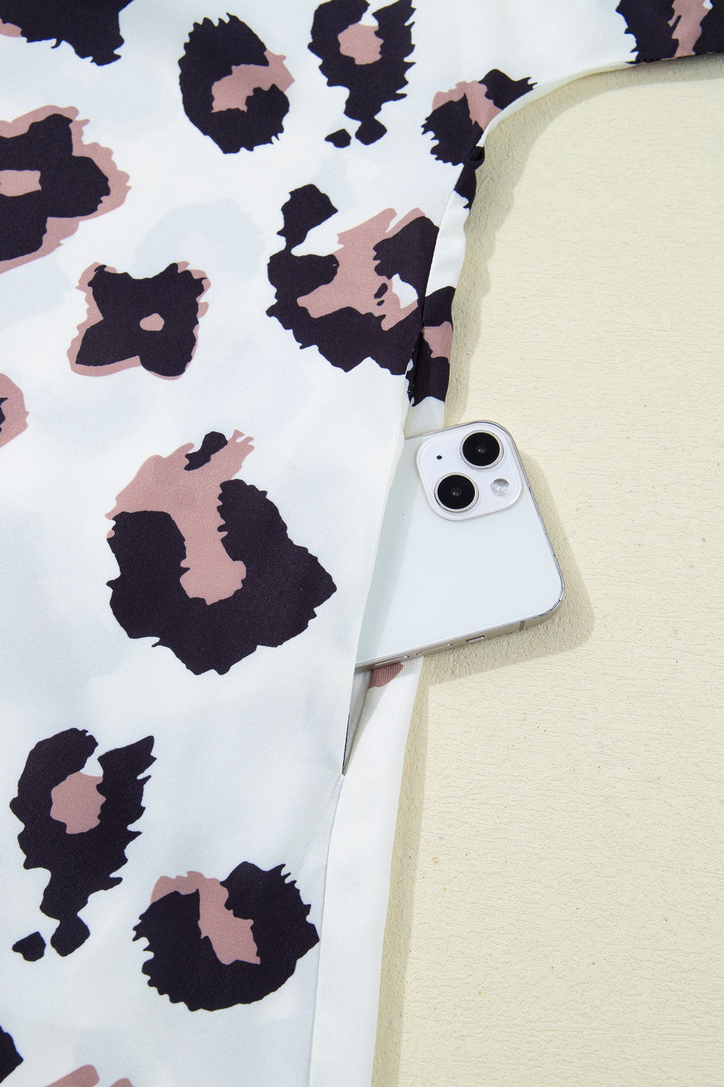 Khaki Leopard Print Contrast V Neck Plus Size Shift Mini Dress-TOPS / DRESSES-[Adult]-[Female]-2022 Online Blue Zone Planet