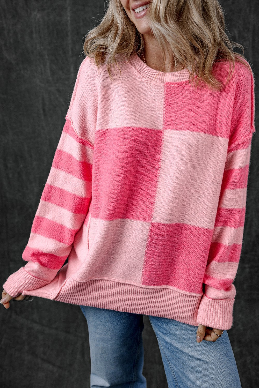 Exposed Seam Round Neck Sweater-TOPS / DRESSES-[Adult]-[Female]-2022 Online Blue Zone Planet