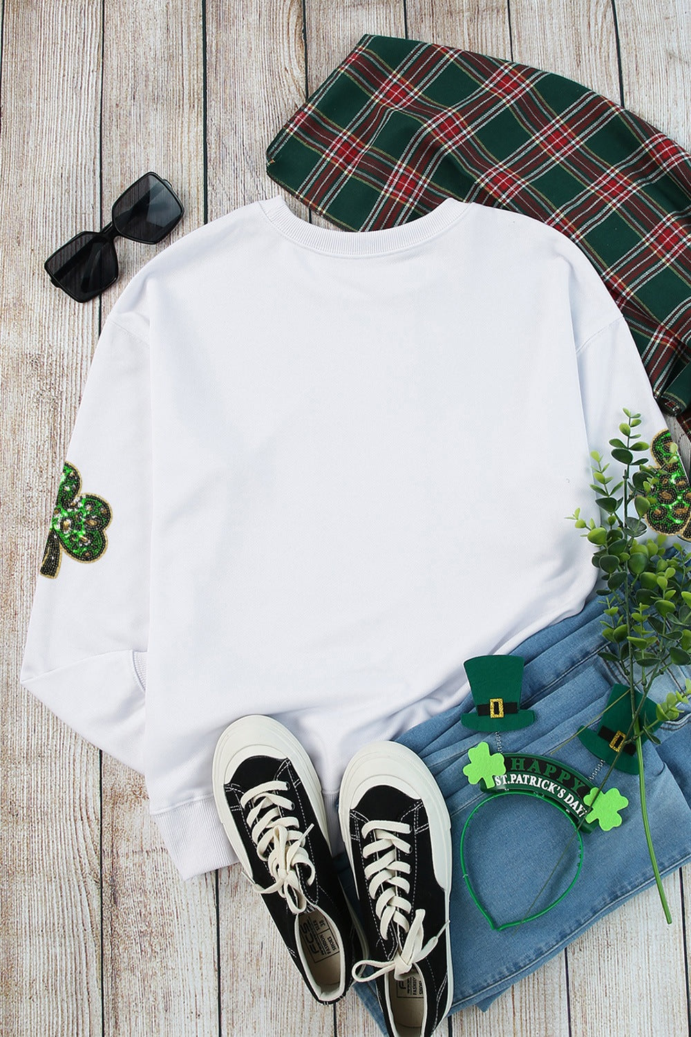 Sequin Lucky Clover Long Sleeve Sweatshirt-TOPS / DRESSES-[Adult]-[Female]-2022 Online Blue Zone Planet