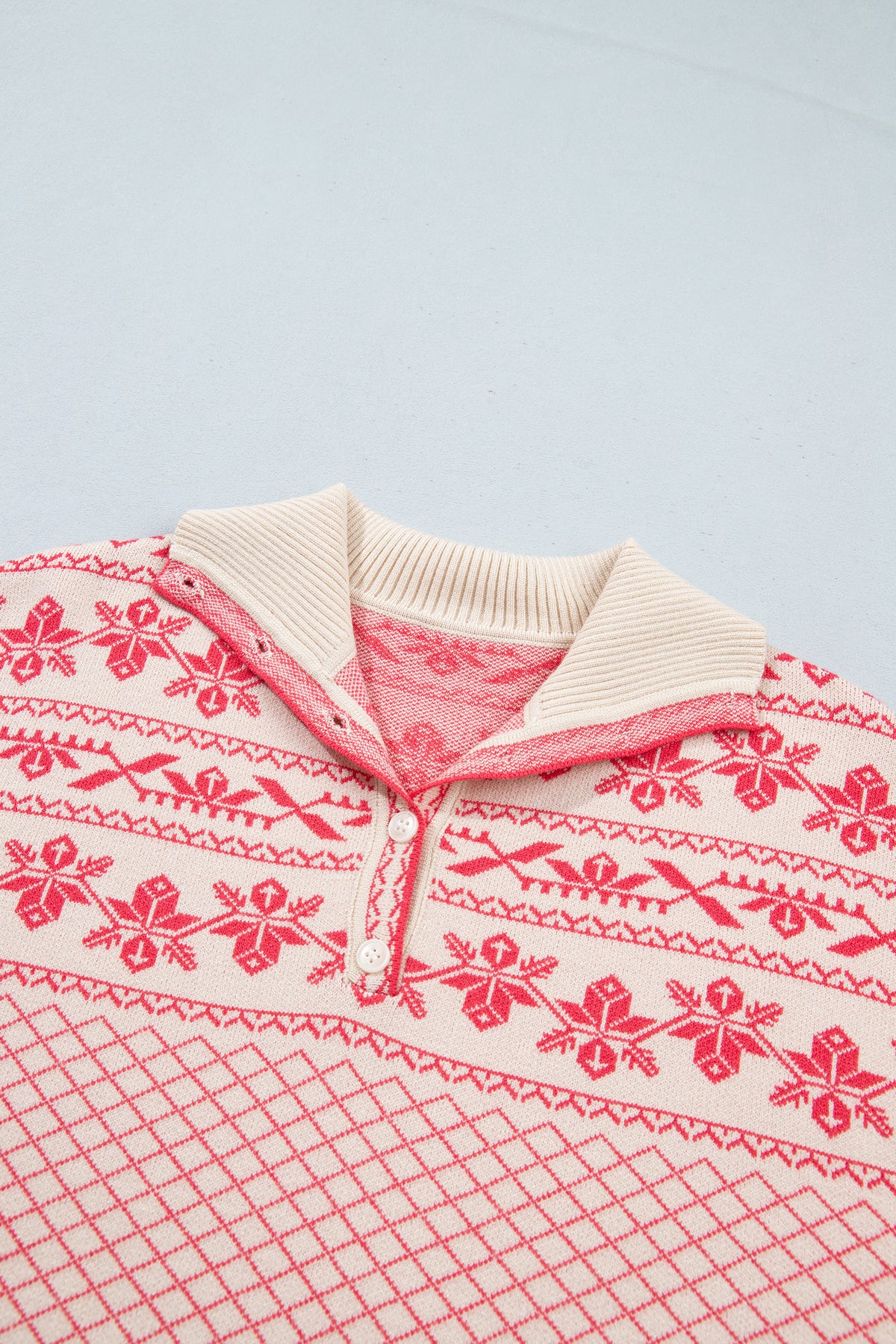 Sachet Pink Cozy Abstract Print Button Stand Neck Casual Sweater-TOPS / DRESSES-[Adult]-[Female]-2022 Online Blue Zone Planet