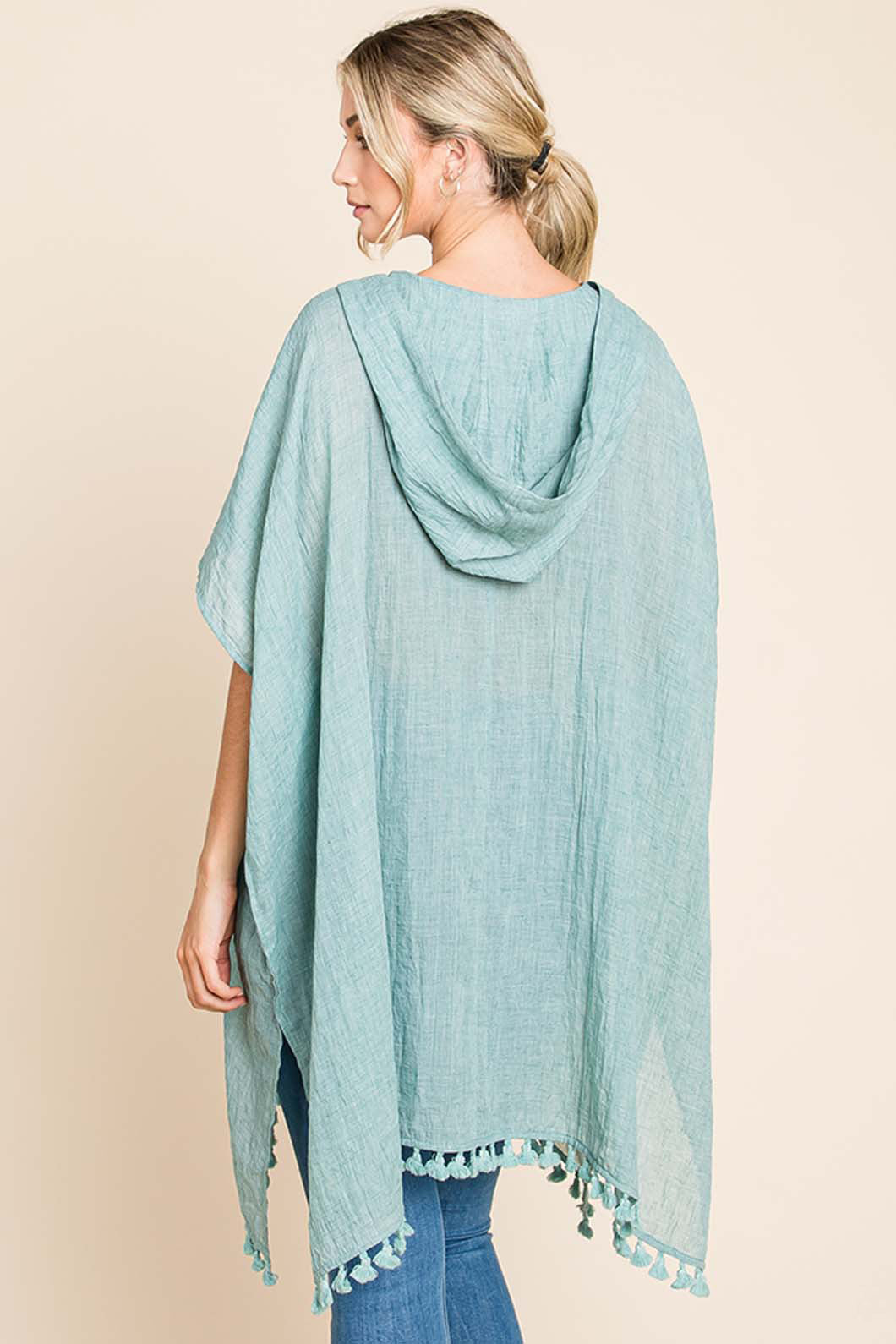 Blue Zone Planet | Cotton Bleu by Nu Label Tassel Hem Hooded Cover Up-Tops / Dresses-[Adult]-[Female]-2022 Online Blue Zone Planet