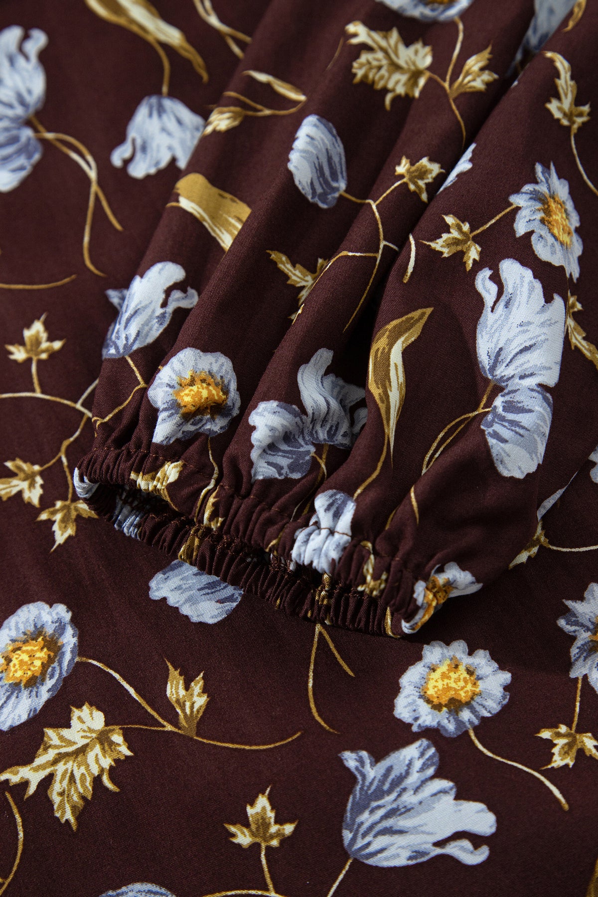 Brown Floral Print Shirred V Neck Shift Dress-TOPS / DRESSES-[Adult]-[Female]-2022 Online Blue Zone Planet