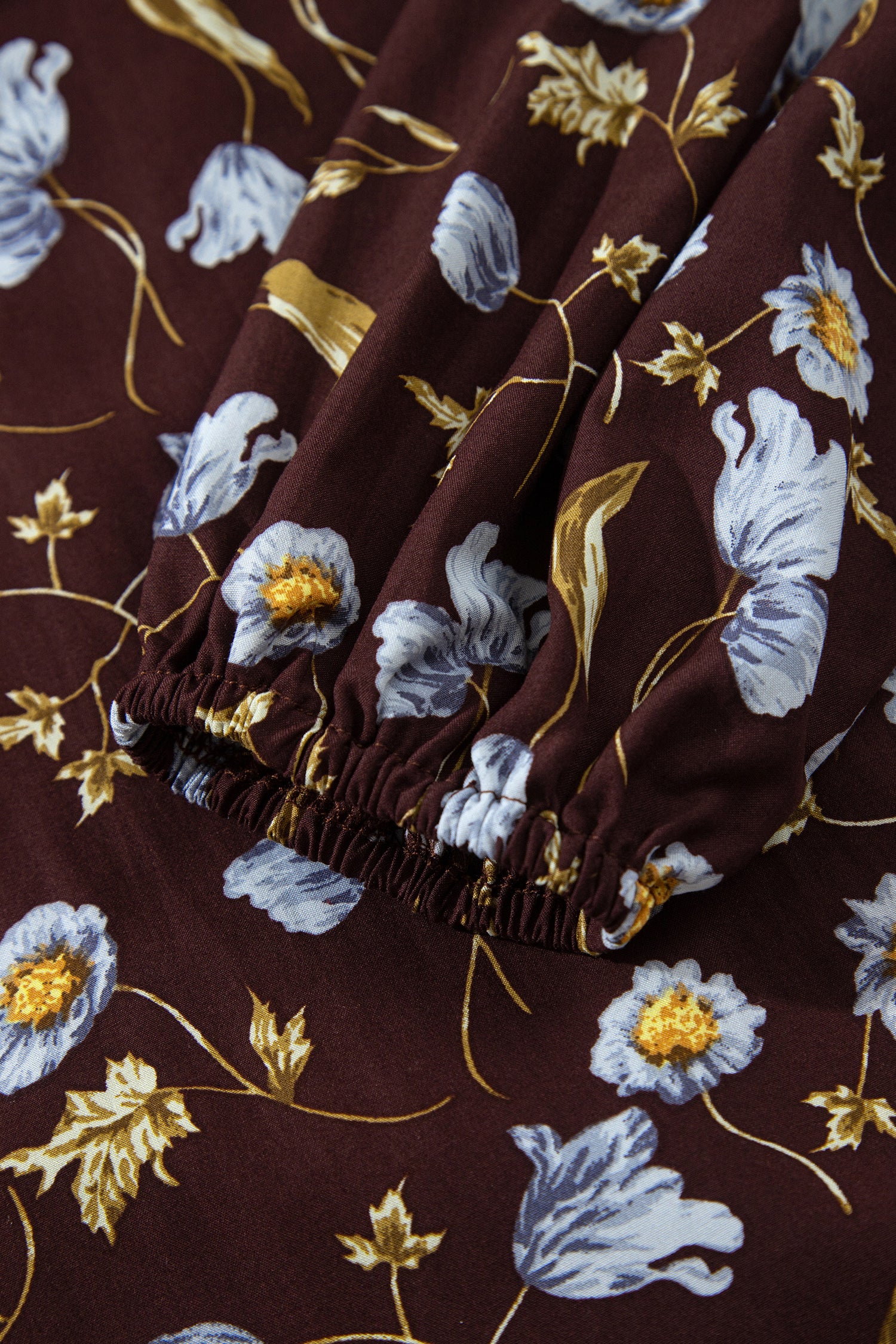 Brown Floral Print Shirred V Neck Shift Dress-TOPS / DRESSES-[Adult]-[Female]-2022 Online Blue Zone Planet