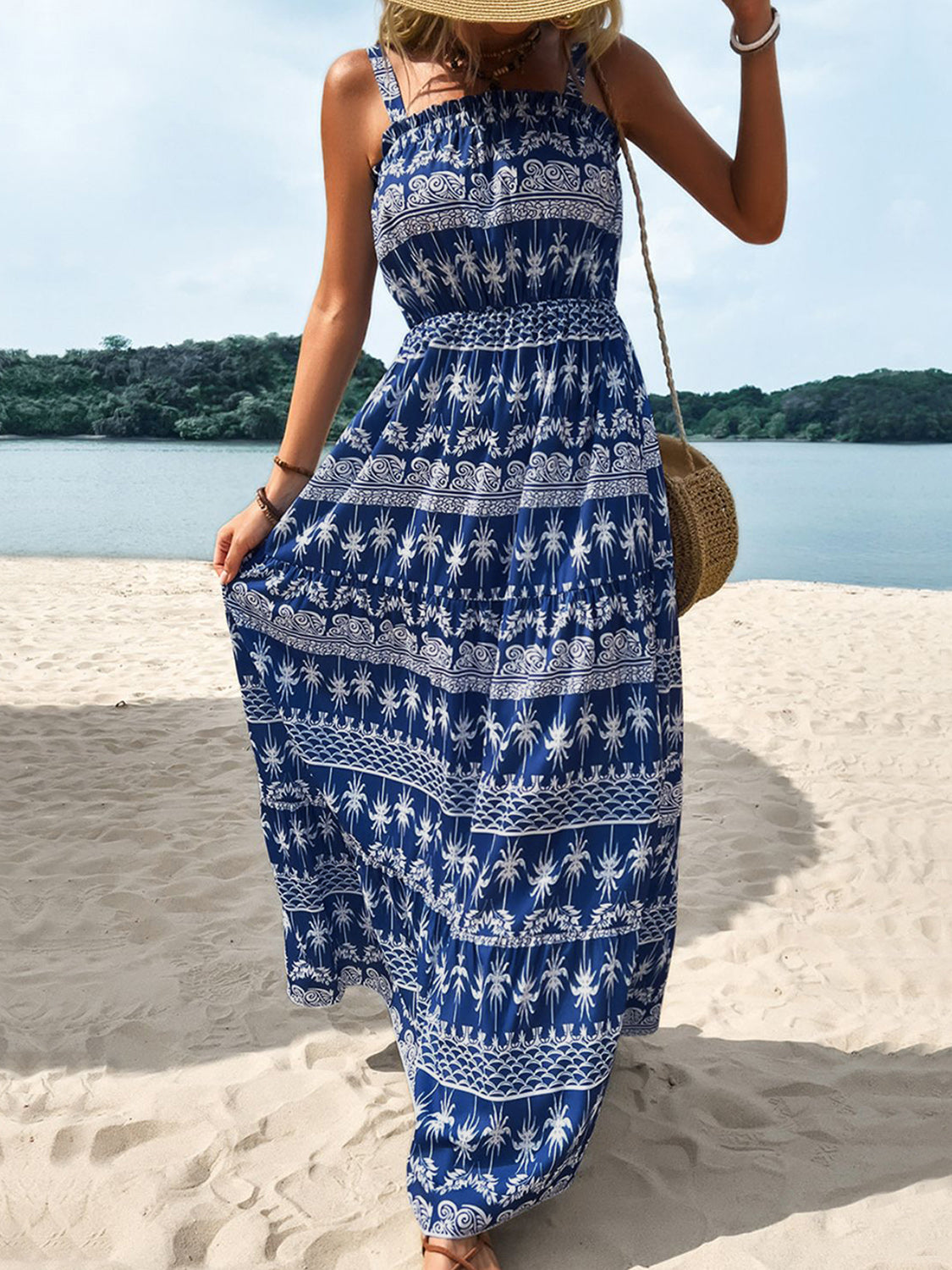 Printed Square Neck Sleeveless Maxi Dress-TOPS / DRESSES-[Adult]-[Female]-2022 Online Blue Zone Planet