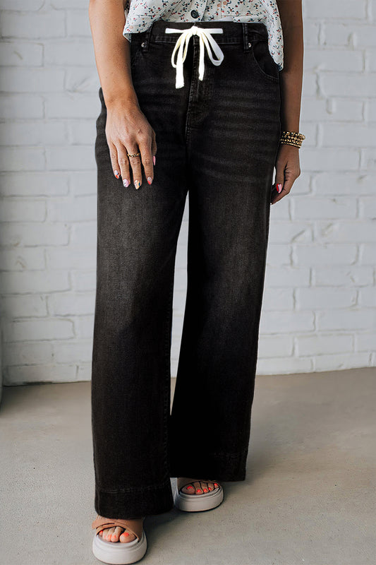 Black Acid Wash Contrast Lace-up Plus Size Jeans-Plus Size/Plus Size Bottoms-[Adult]-[Female]-Black-L-2022 Online Blue Zone Planet
