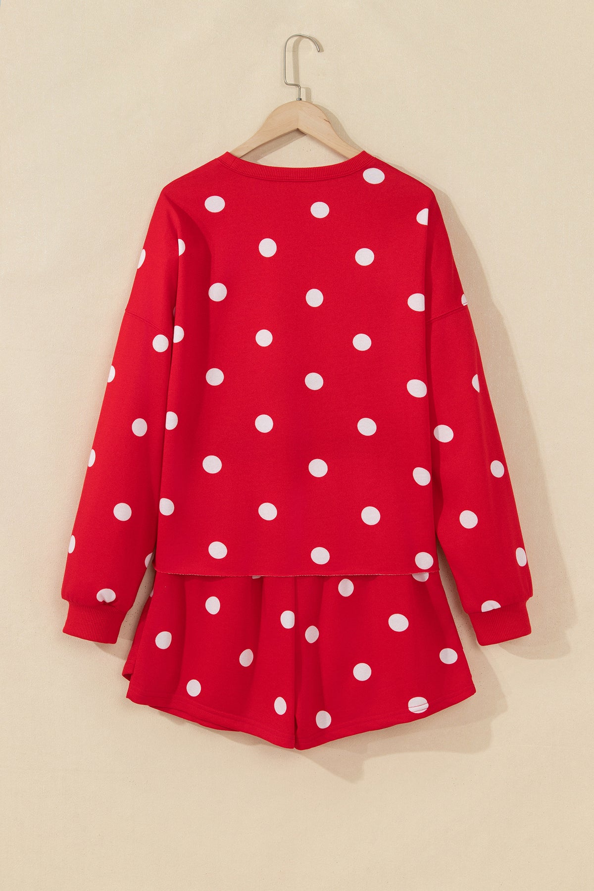 Red Polka Dot Raw Hem Relaxed Pullover Loose Skort Two Piece Set-Two Piece Sets/Two Piece Dresses-[Adult]-[Female]-2022 Online Blue Zone Planet