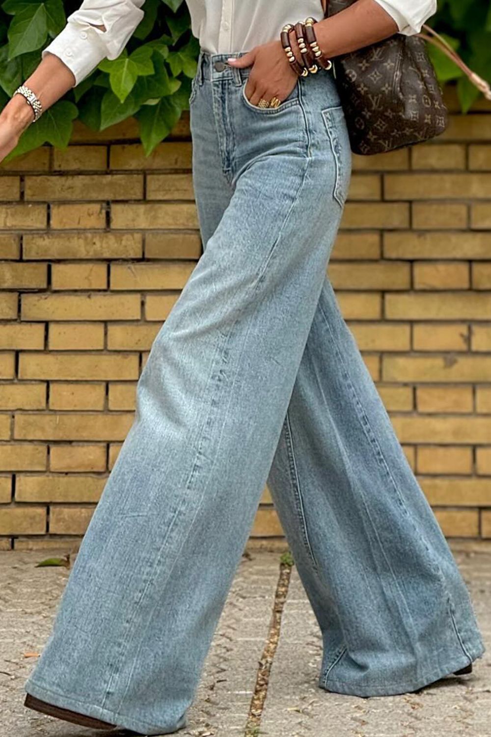 Wide Leg Jeans with Pockets-BOTTOMS SIZES SMALL MEDIUM LARGE-[Adult]-[Female]-2022 Online Blue Zone Planet