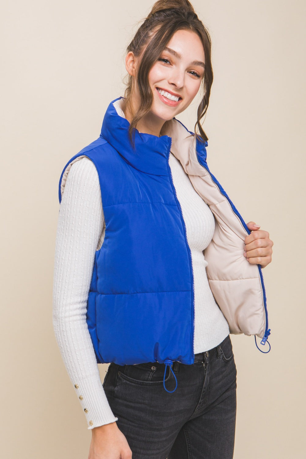 Blue Zone Planet | Love Tree Zip Up Cropped Contrast Reversible Vest-TOPS / DRESSES-[Adult]-[Female]-2022 Online Blue Zone Planet