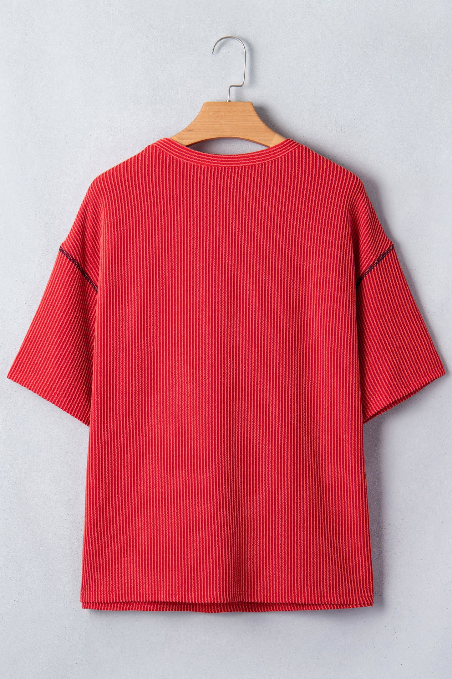 Fiery Red Usa Graphic Half Sleeve Loose Ribbed Top-Tops/Tops & Tees-[Adult]-[Female]-2022 Online Blue Zone Planet
