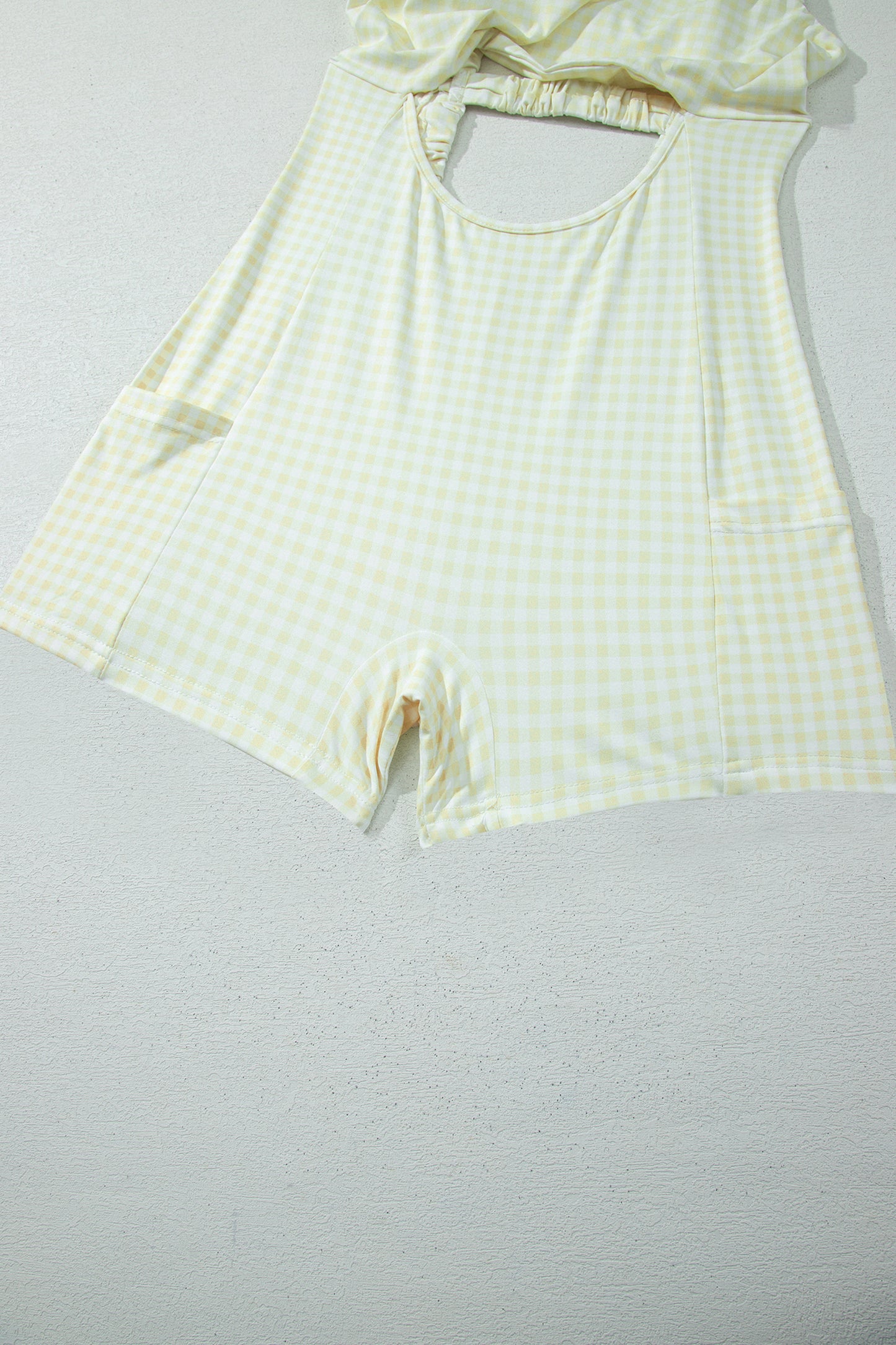 Yellow Cream Faux Two Piece Gingham Contrast Patchwork Loose Mini Dress-TOPS / DRESSES-[Adult]-[Female]-2022 Online Blue Zone Planet