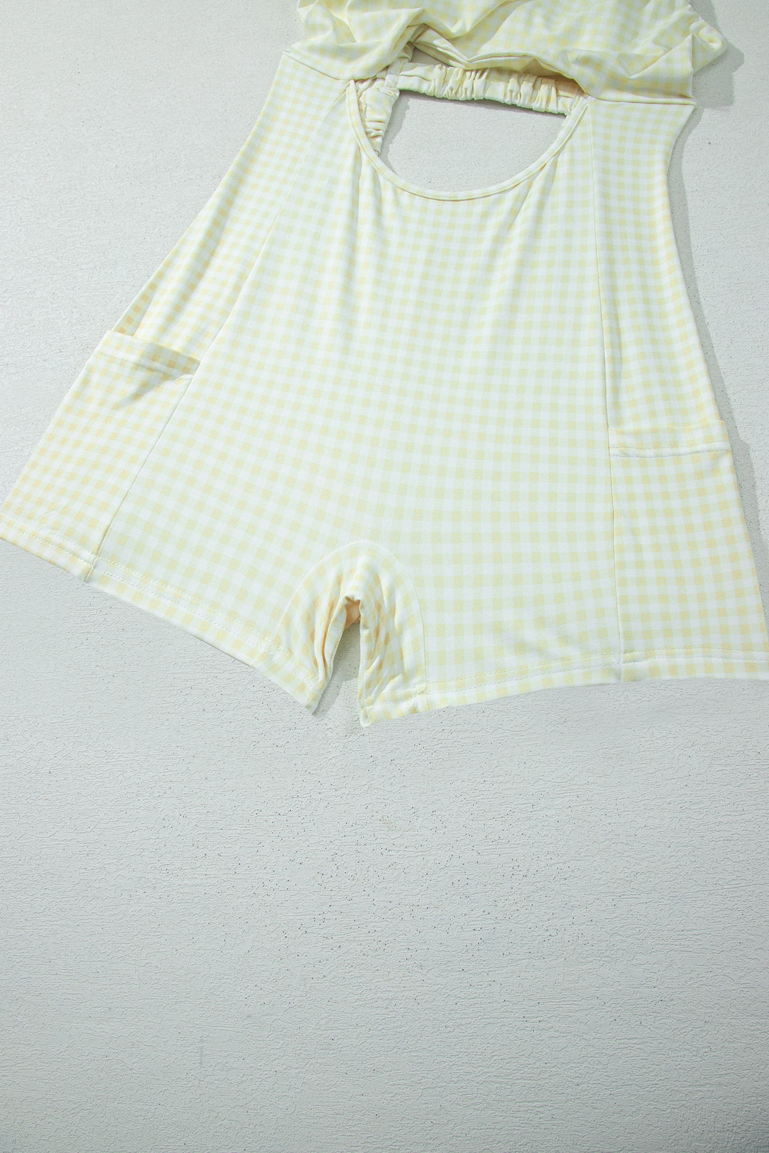 Yellow Cream Faux Two Piece Gingham Contrast Patchwork Loose Mini Dress-TOPS / DRESSES-[Adult]-[Female]-2022 Online Blue Zone Planet