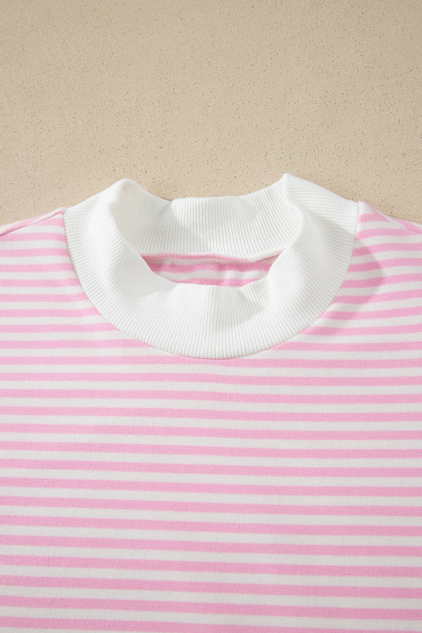 Pink Stripe Cuffed Short Sleeve Contrast Mock Neck Tee Dress-TOPS / DRESSES-[Adult]-[Female]-2022 Online Blue Zone Planet