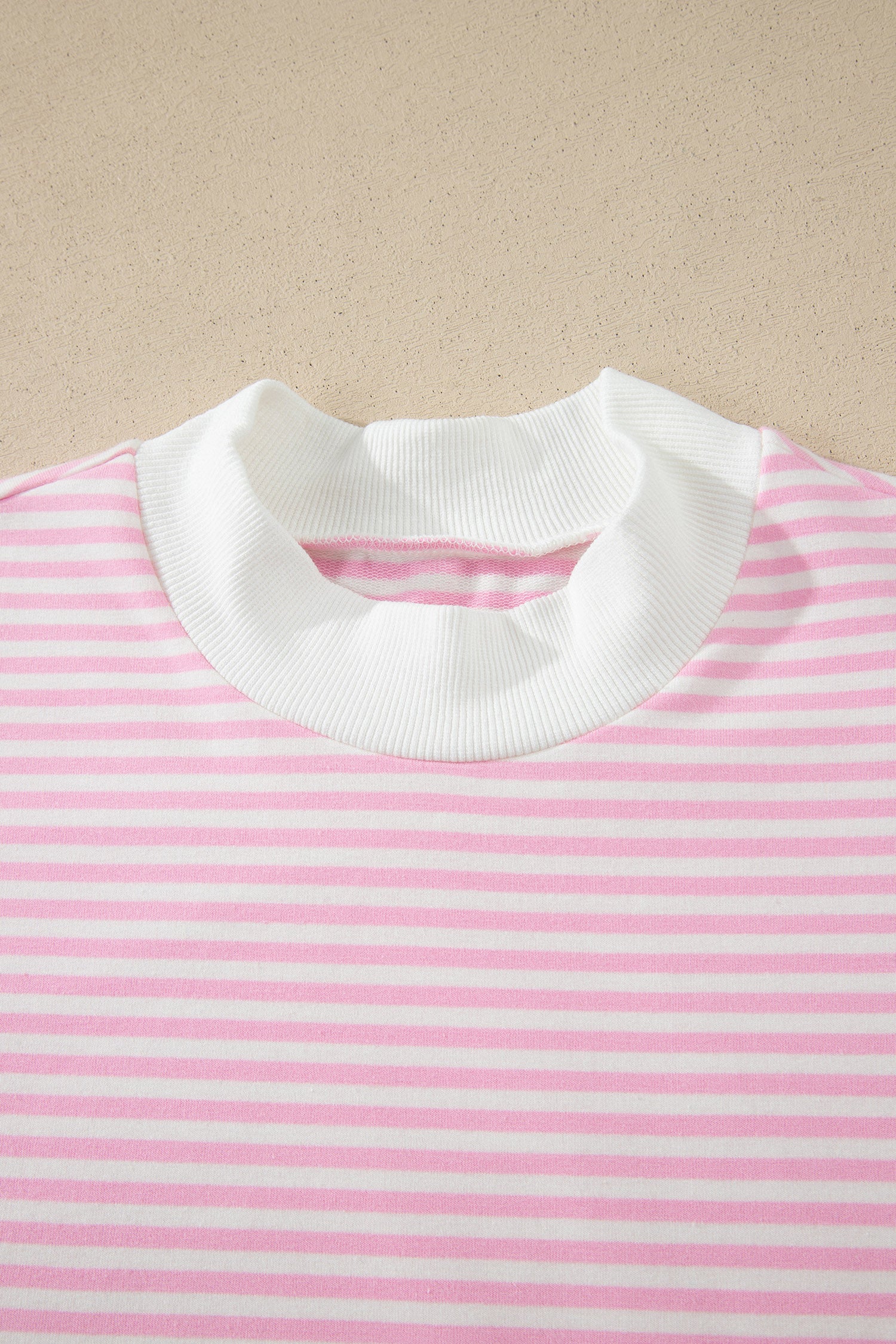 Pink Stripe Cuffed Short Sleeve Contrast Mock Neck Tee Dress-TOPS / DRESSES-[Adult]-[Female]-2022 Online Blue Zone Planet