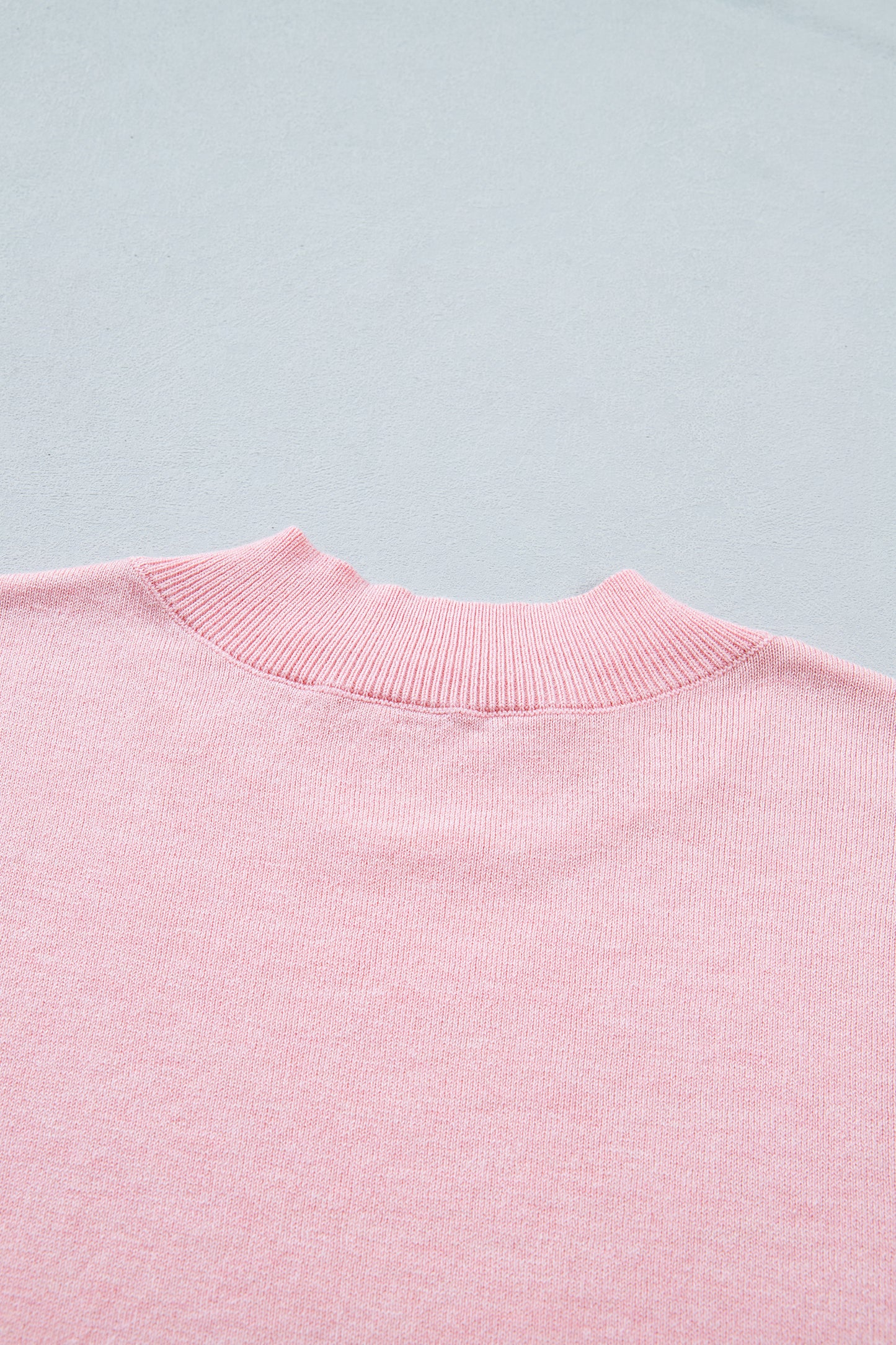 Pink Stand Neck Contrast Wavy Trim Short Sleeve Sweater-Sweaters & Cardigans/Short Sleeve Sweaters-[Adult]-[Female]-2022 Online Blue Zone Planet