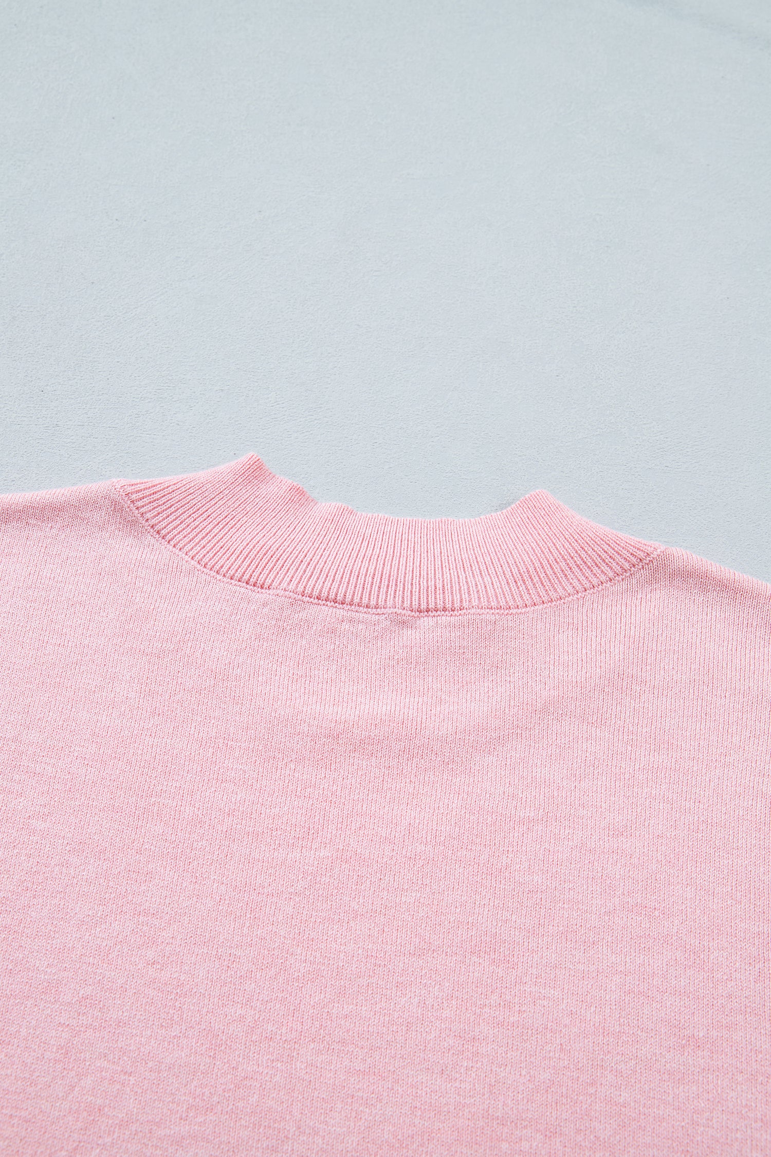 Pink Stand Neck Contrast Wavy Trim Short Sleeve Sweater-Sweaters & Cardigans/Short Sleeve Sweaters-[Adult]-[Female]-2022 Online Blue Zone Planet
