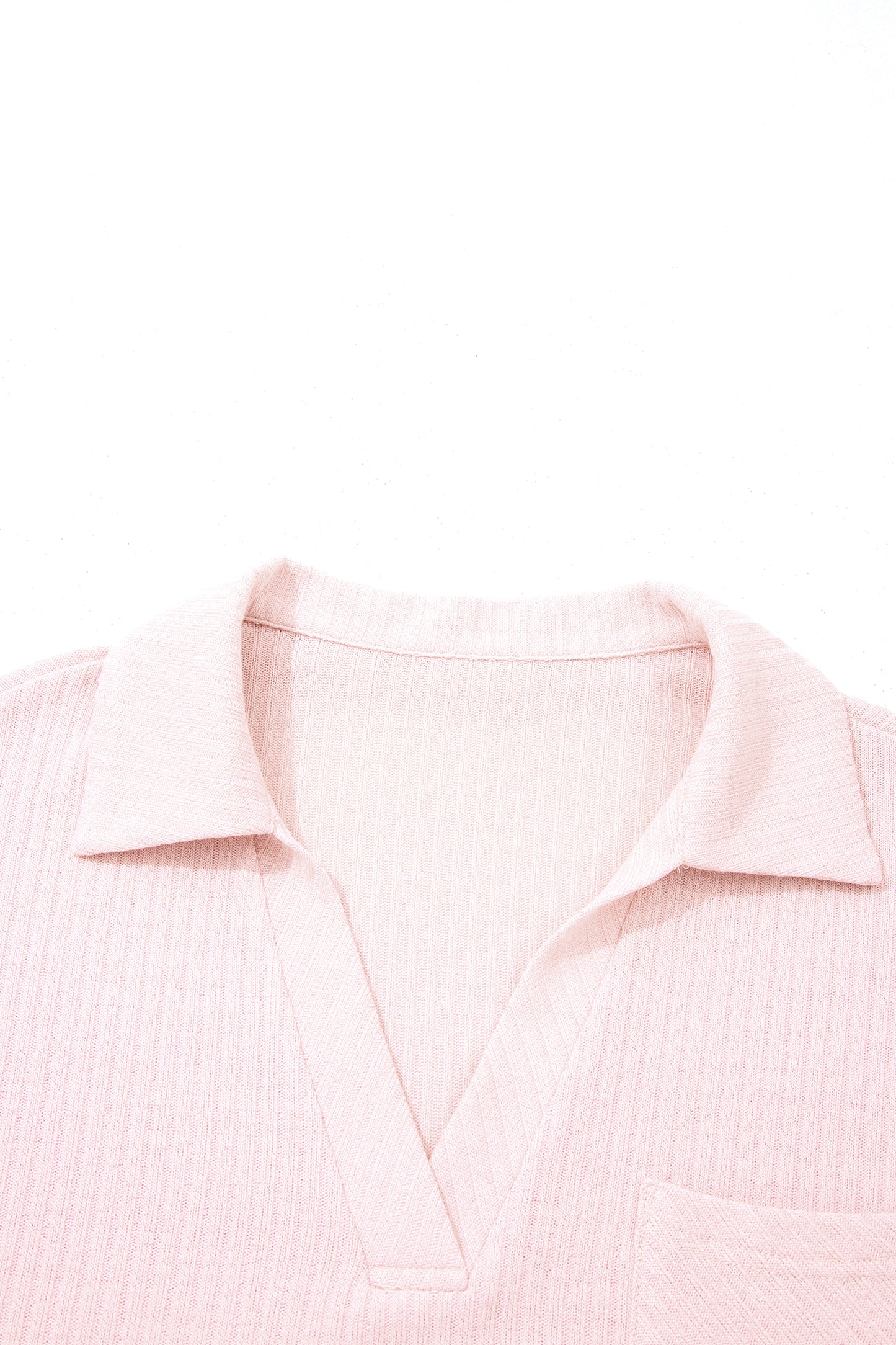 Light Pink Collared V Neck Ribbed Tee-Tops/Tops & Tees-[Adult]-[Female]-2022 Online Blue Zone Planet