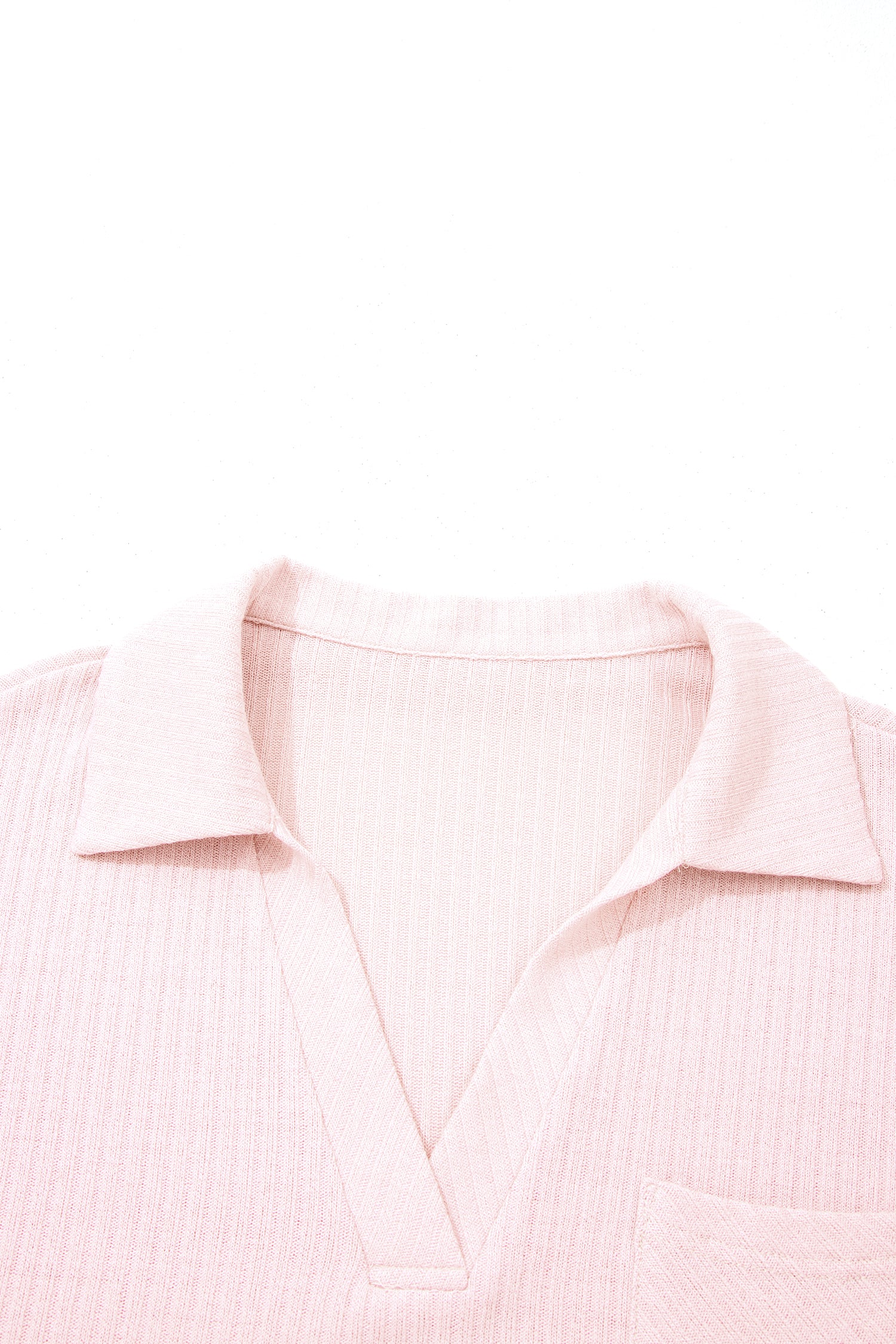 Light Pink Collared V Neck Ribbed Tee-Tops/Tops & Tees-[Adult]-[Female]-2022 Online Blue Zone Planet