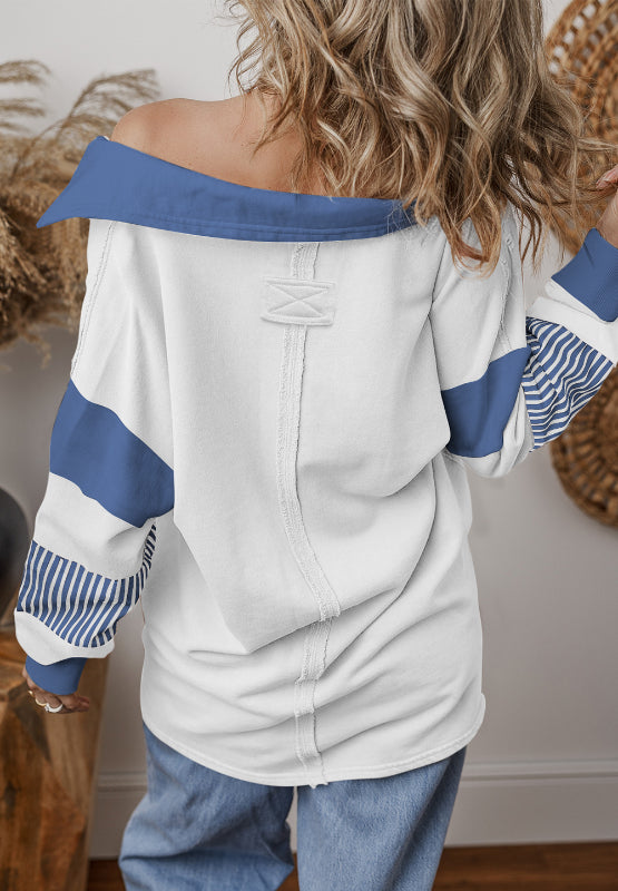 Color Block Johnny Collar Long Sleeve Sweatshirt-TOPS / DRESSES-[Adult]-[Female]-2022 Online Blue Zone Planet