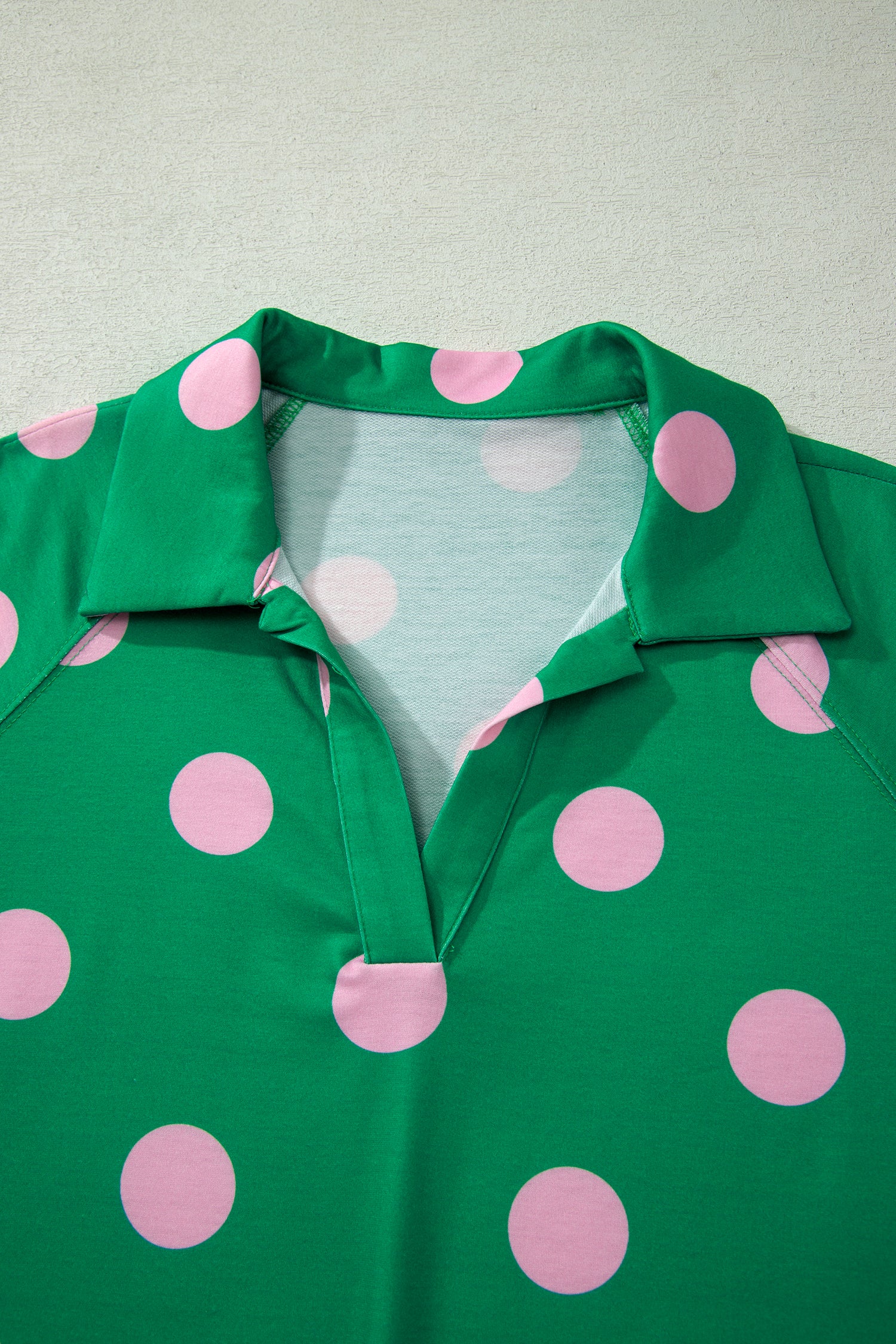 Beige Polka Dot Print V Neck Tee Short Set-Two Piece Sets/Short Sets-[Adult]-[Female]-2022 Online Blue Zone Planet