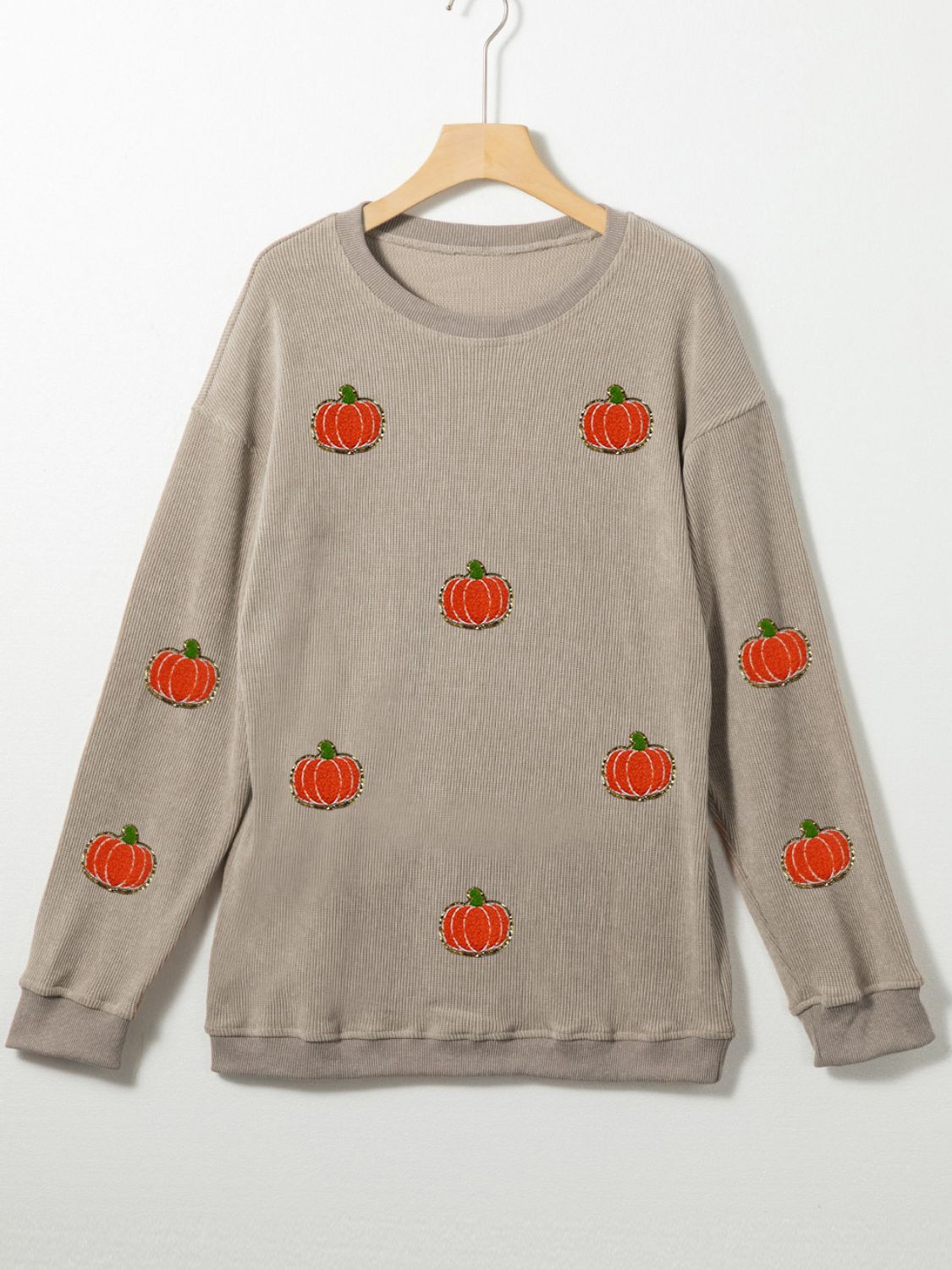 Pumpkin Round Neck Long Sleeve Sweatshirt-TOPS / DRESSES-[Adult]-[Female]-2022 Online Blue Zone Planet