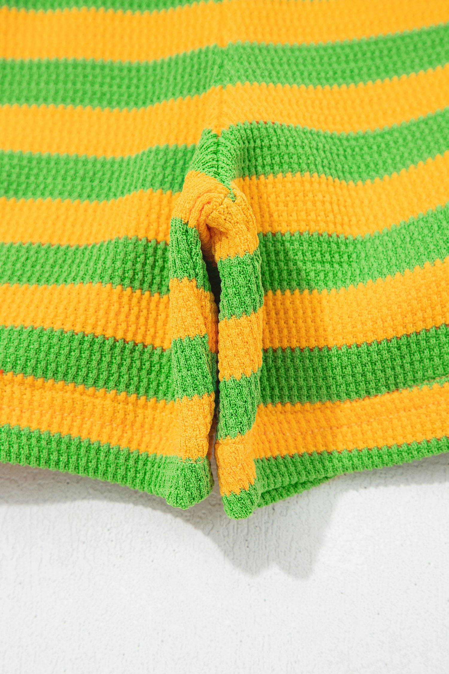 Yellow Stripe Puff Short Sleeve T Shirt Matching Shorts Set-Two Piece Sets/Short Sets-[Adult]-[Female]-2022 Online Blue Zone Planet
