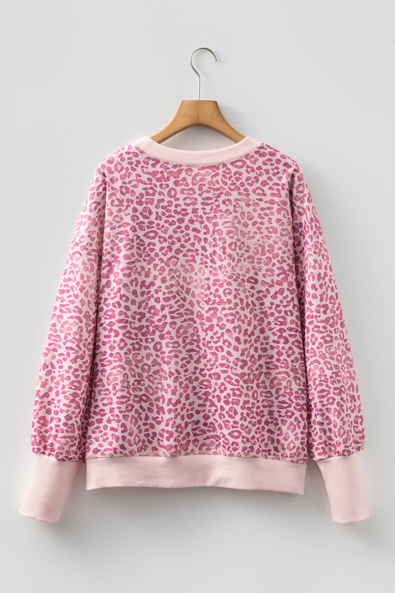 Pink Leopard Print Patchwork Crew Neck Sweatshirt-Tops/Sweatshirts & Hoodies-[Adult]-[Female]-2022 Online Blue Zone Planet
