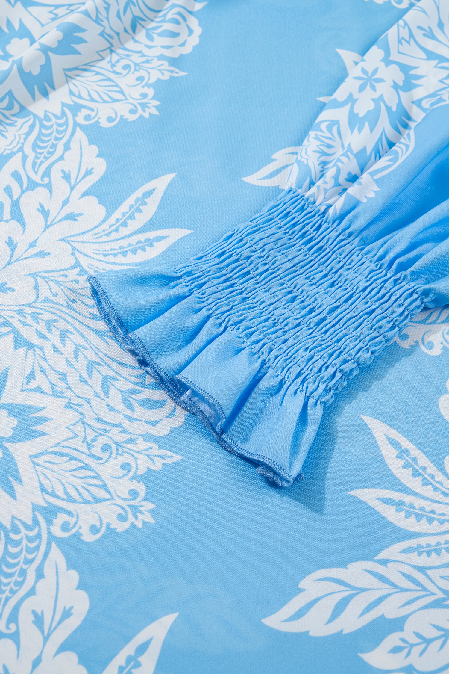 Sky Blue Ruffled Collar Puff Sleeve Flower Blouse-Tops/Blouses & Shirts-[Adult]-[Female]-2022 Online Blue Zone Planet
