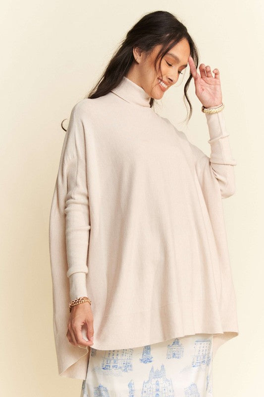 Davi & Dani High-Low Turtleneck Long Sleeve Knit Top-TOPS / DRESSES-[Adult]-[Female]-Cream-S-2022 Online Blue Zone Planet