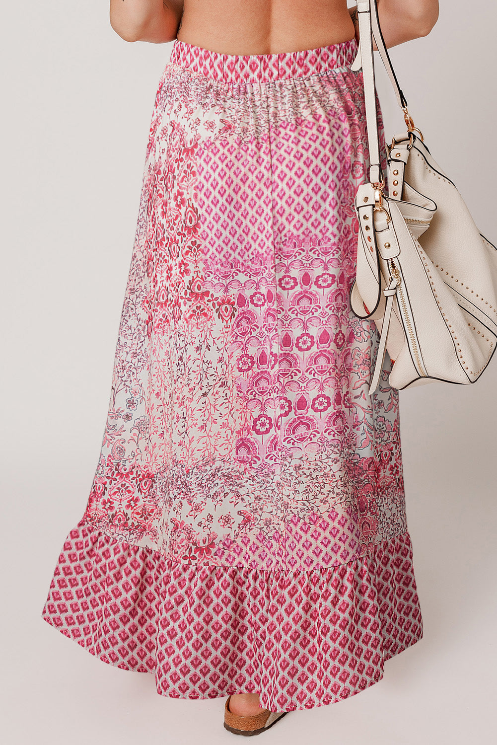Red Boho Pattern Print Tassel Drawstring High Waist Maxi Dress-Bottoms/Skirts & Petticoat-[Adult]-[Female]-2022 Online Blue Zone Planet