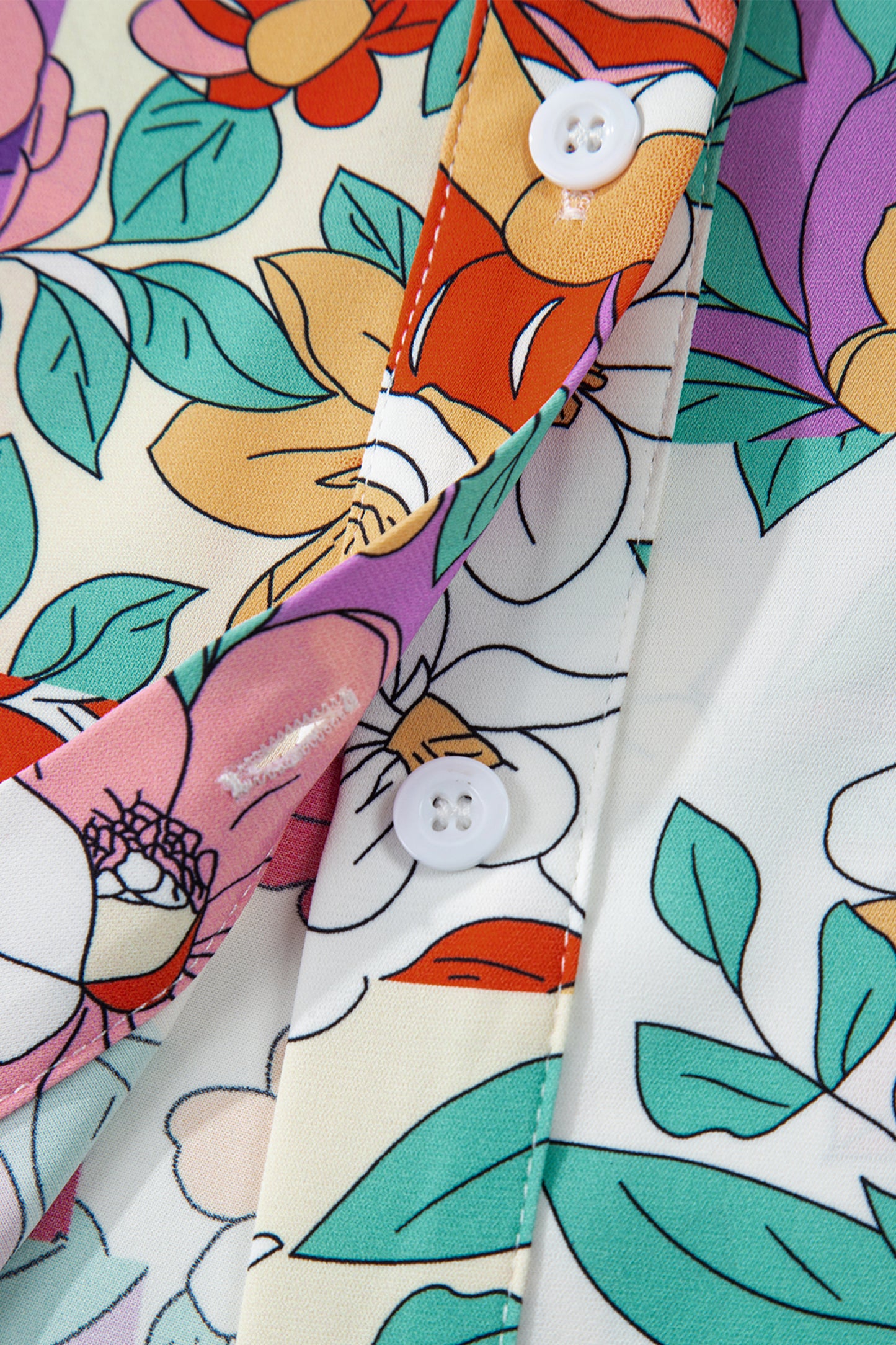 Pink Floral Print Patchwork Frilly Neckline Long Sleeve Shirt-Tops/Blouses & Shirts-[Adult]-[Female]-2022 Online Blue Zone Planet