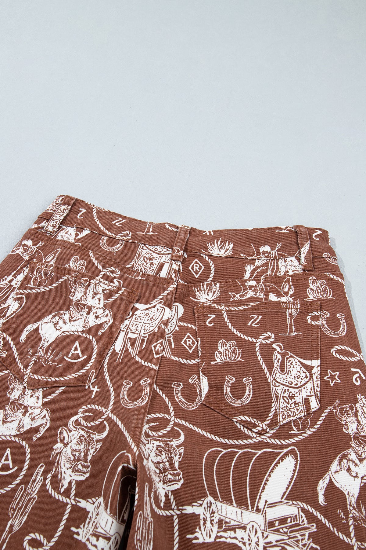 Brown Western Print Casual Shift Jeans-Bottoms/Jeans-[Adult]-[Female]-2022 Online Blue Zone Planet