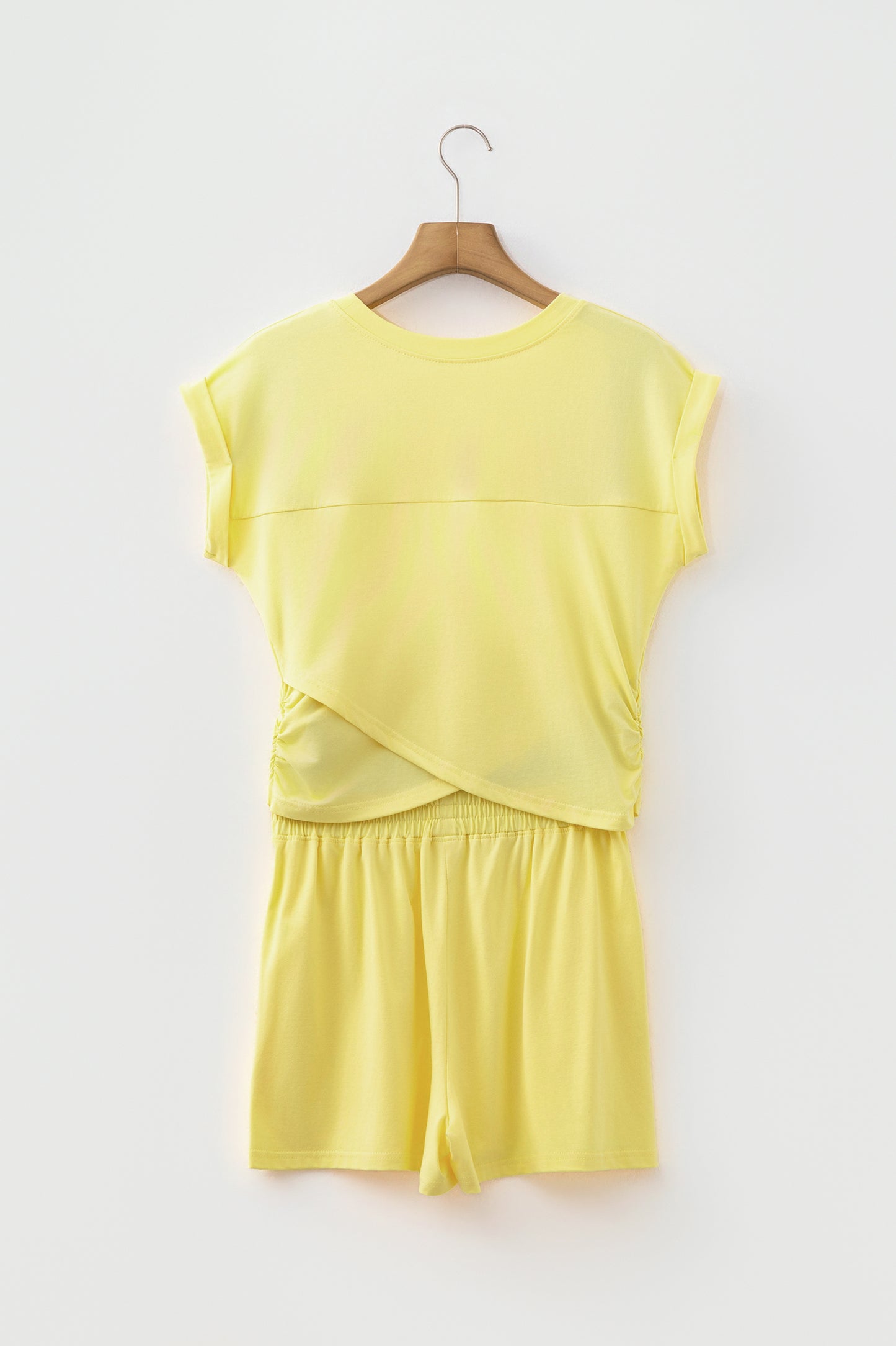 Mint Green Solid Short Sleeve Elastic Waist Pocket Casual Two Piece Short Set-Two Piece Sets/Short Sets-[Adult]-[Female]-2022 Online Blue Zone Planet